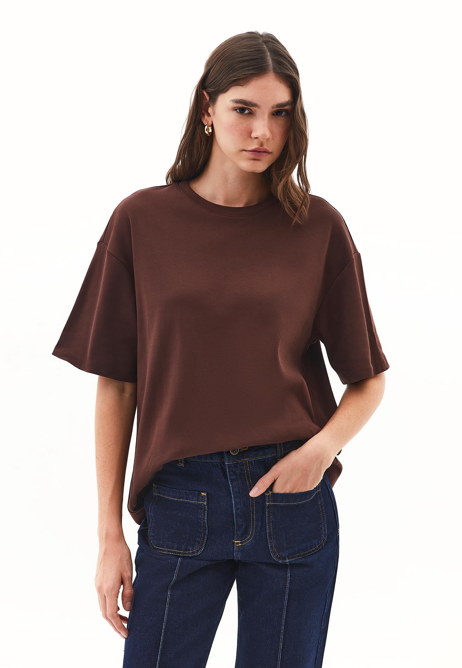 Oversize Cotton T-Shirt - CHICORY COFFEE