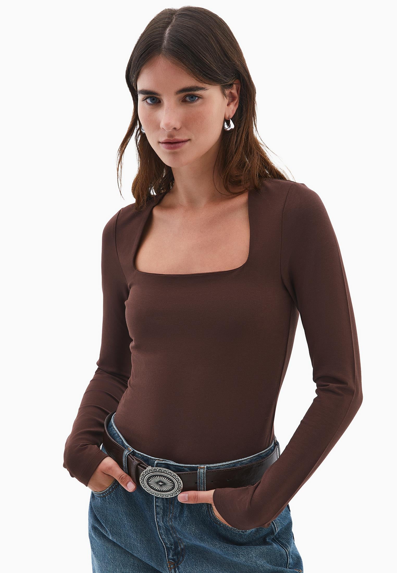 Square Neck T-Shirt - CHICORY COFFEE