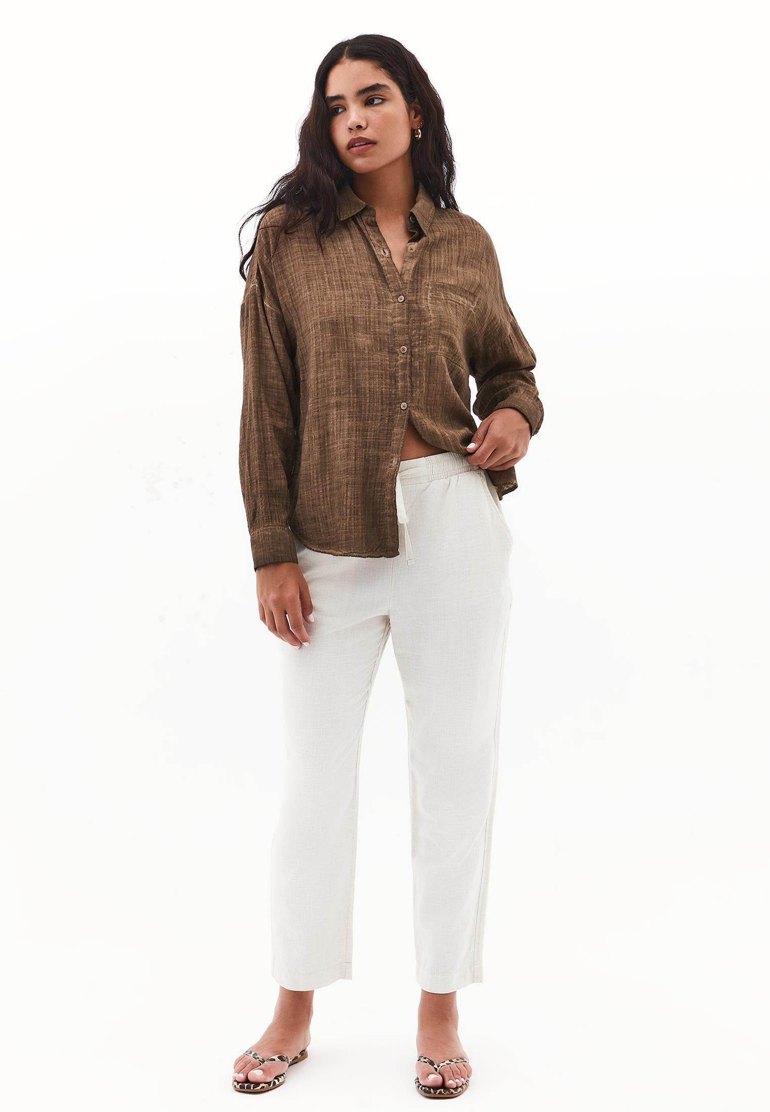 Button Detailed Oversize Shirt - CHICORY COFFEE