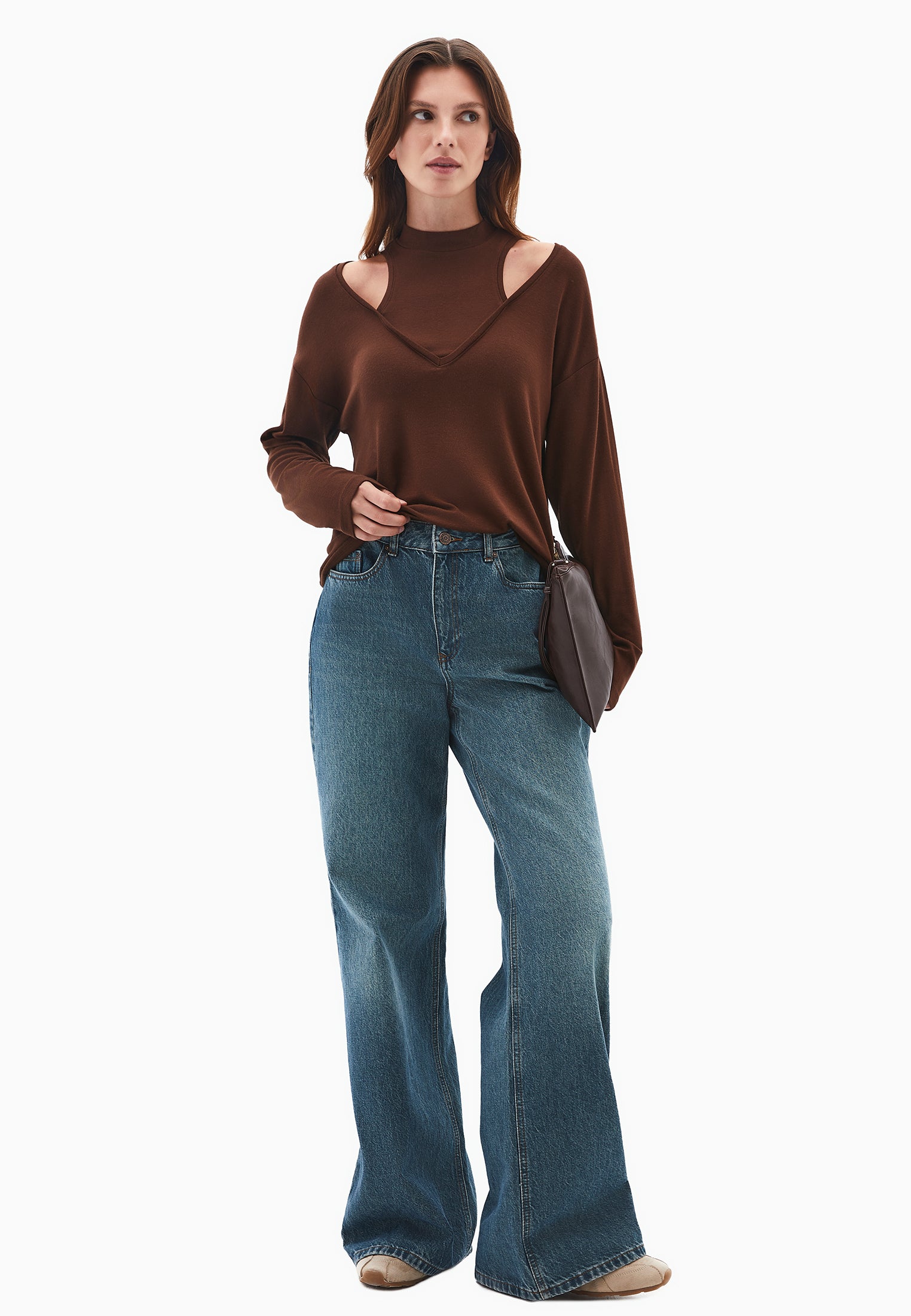 High Neck Oversize T-Shirt - CHICORY COFFEE
