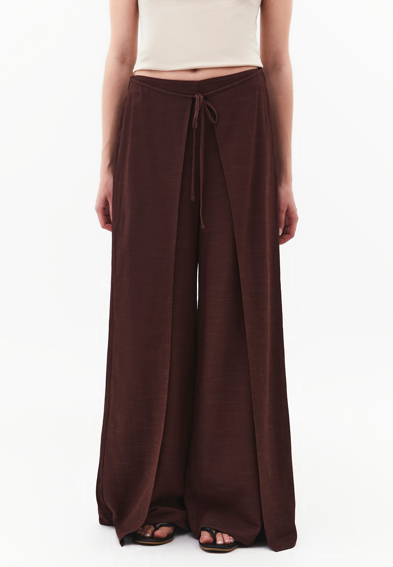 Wide Leg Tied Pants - CHICORY COFFEE