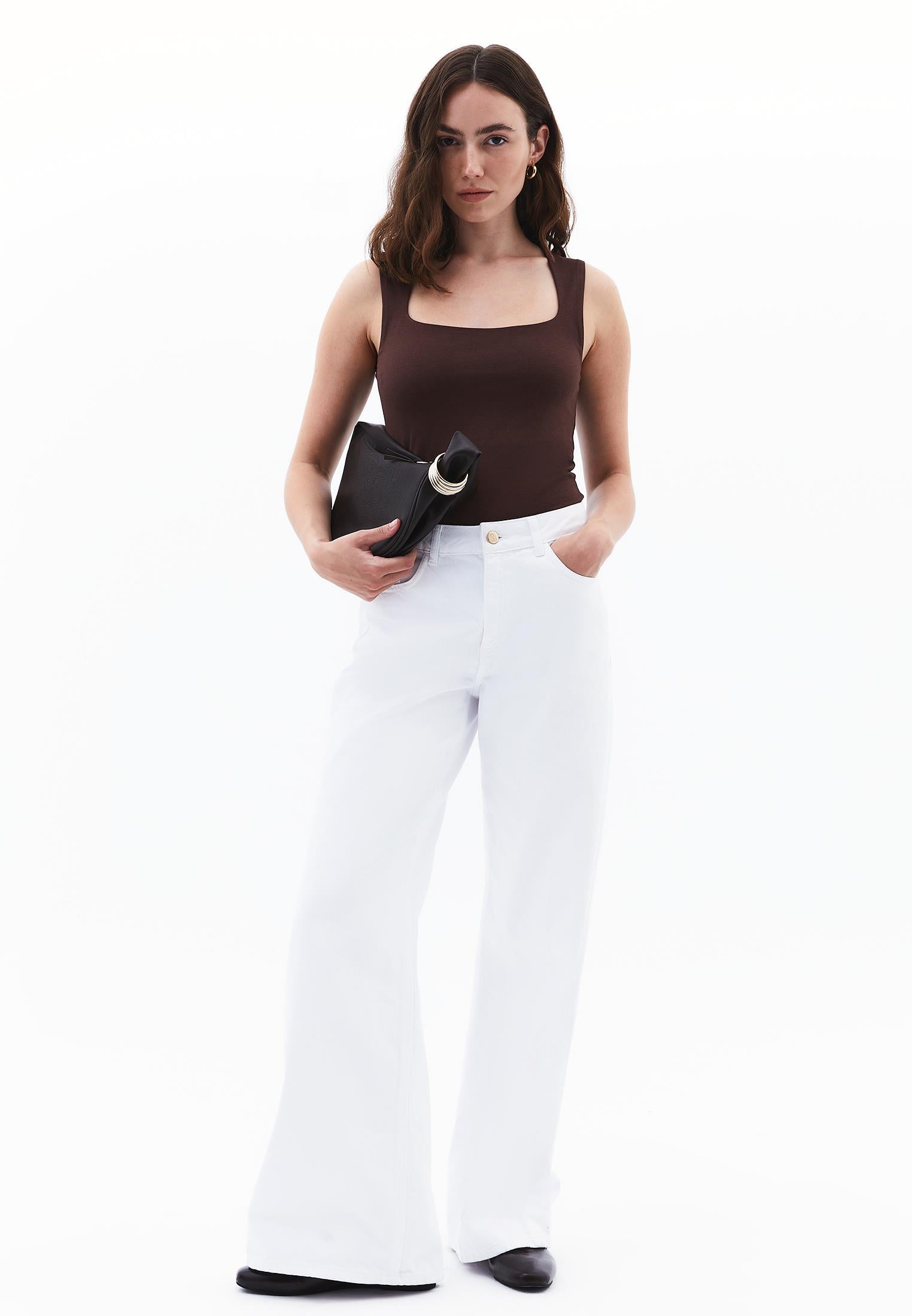 Square Neck Modal Tank Top - CHICORY COFFEE