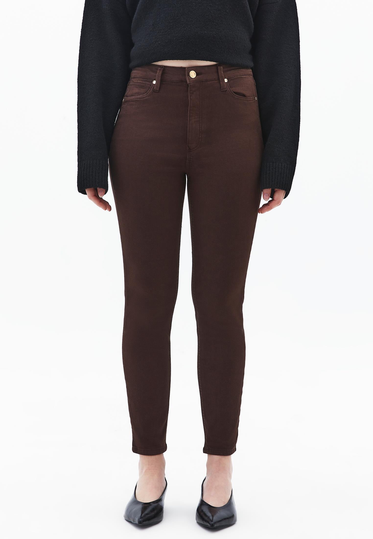 High Waist Ankle Pants - CHICORY COFFEE