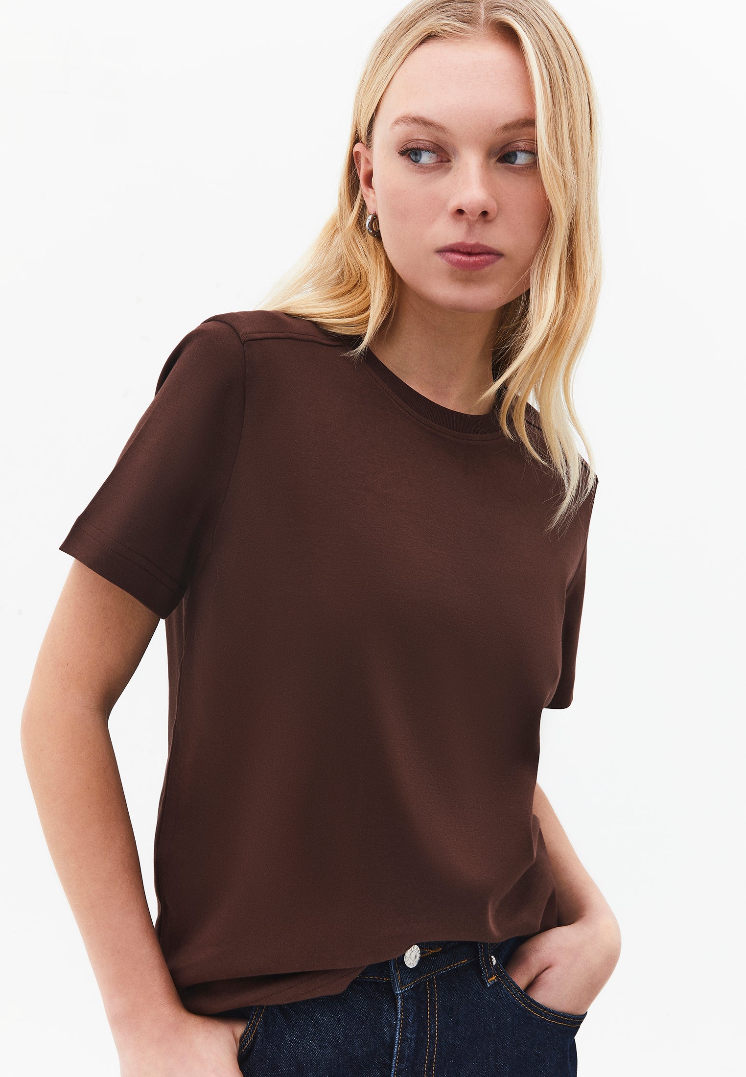 Crew Neck Loose Fit T-Shirt - CHICORY COFFEE