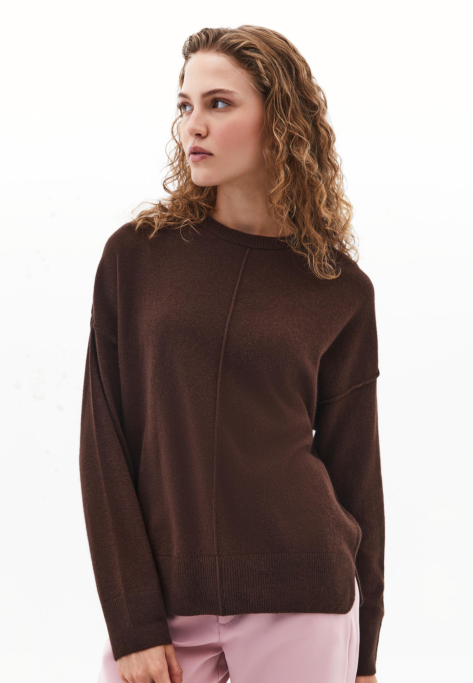 Long Sleeve Crew Neck Women's Knit Sweater - CHICORY COFFEE