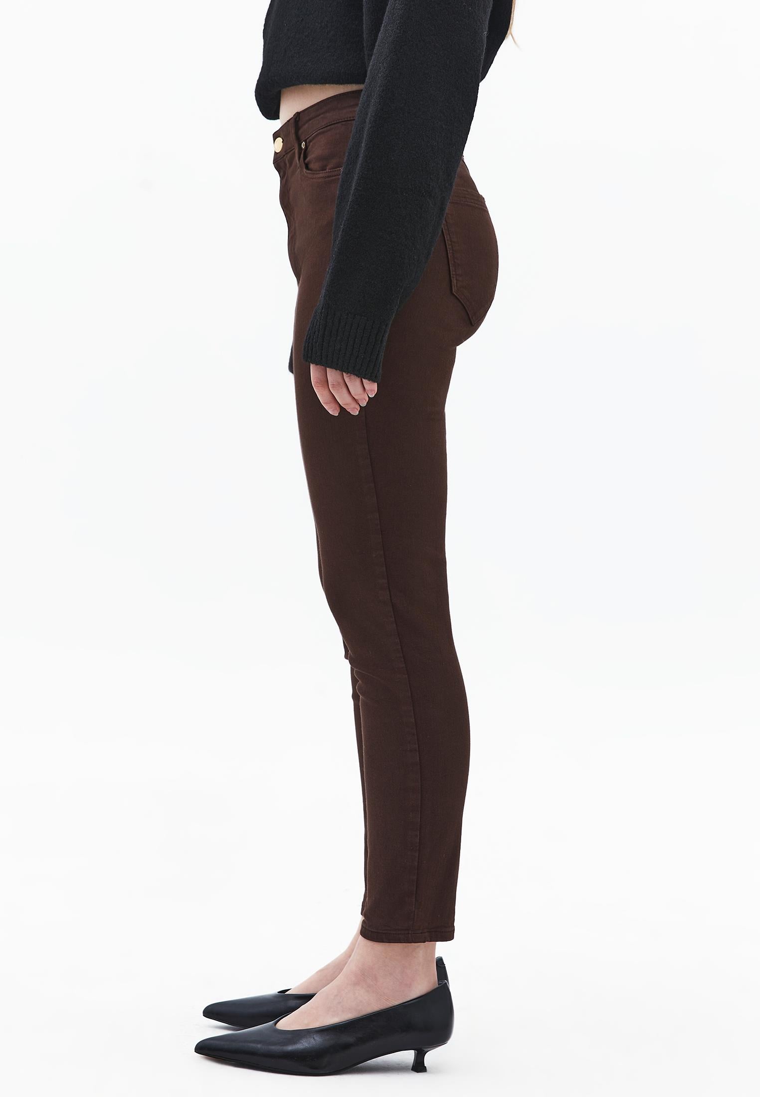 High Waist Ankle Pants - CHICORY COFFEE