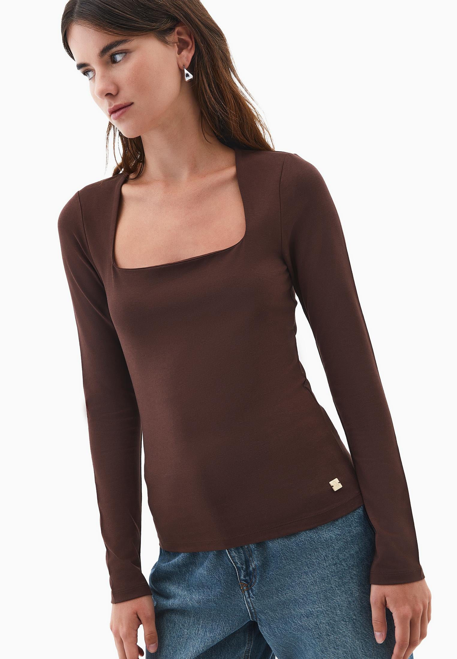 Square Neck T-Shirt - CHICORY COFFEE