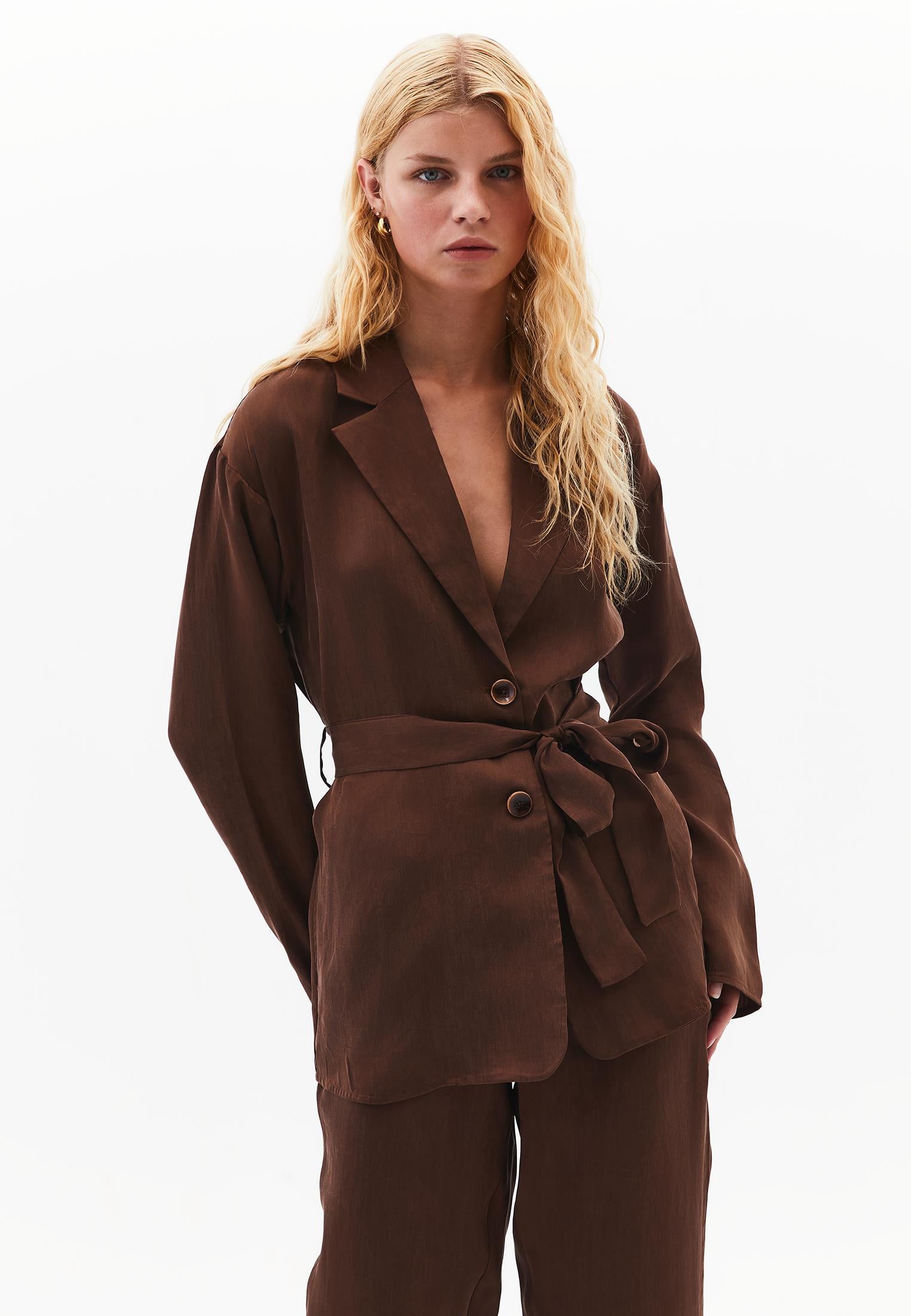 Belted Blazer Jacket - CHICORY COFFEE