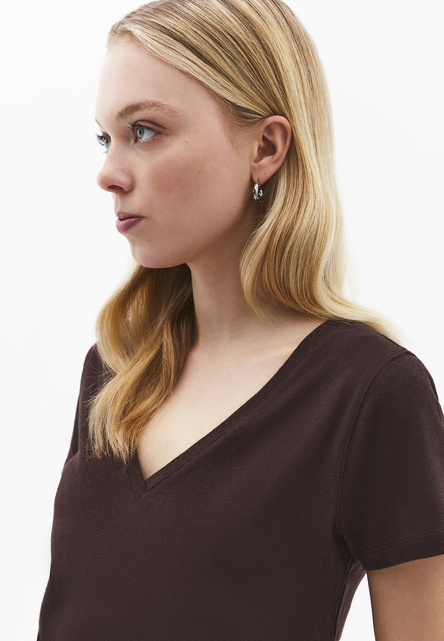 Loose Fit V Neck T-Shirt - CHICORY COFFEE