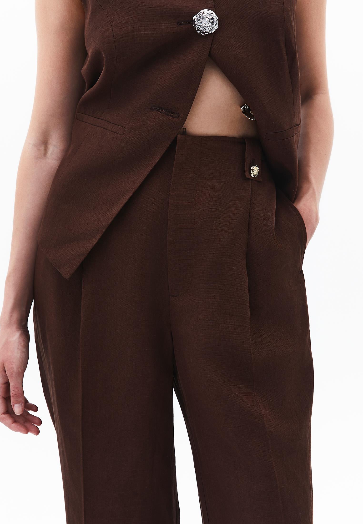 Autumn Buttoned Tencel Pants - CHICORY COFFEE