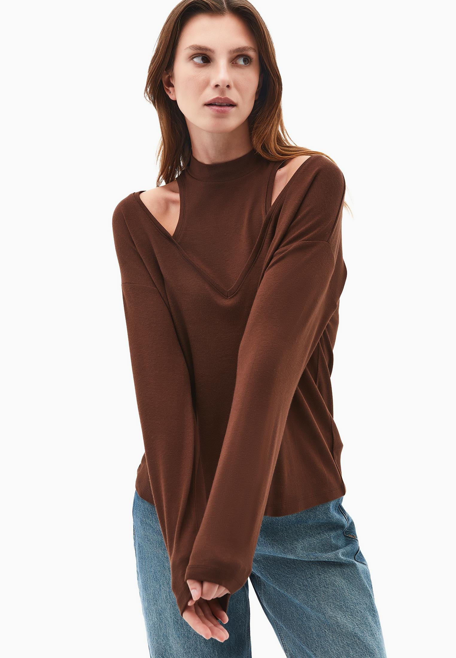 High Neck Oversize T-Shirt - CHICORY COFFEE