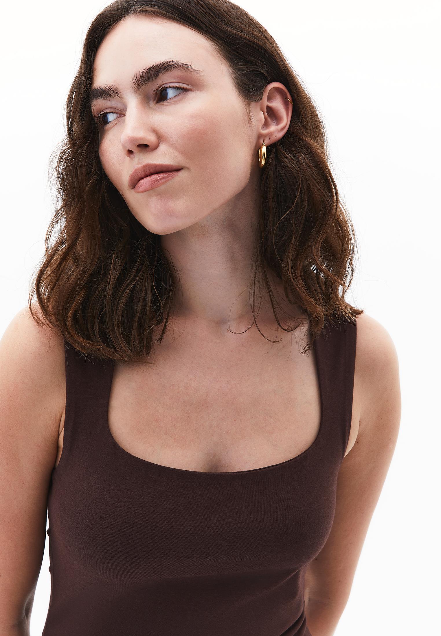 Square Neck Modal Tank Top - CHICORY COFFEE