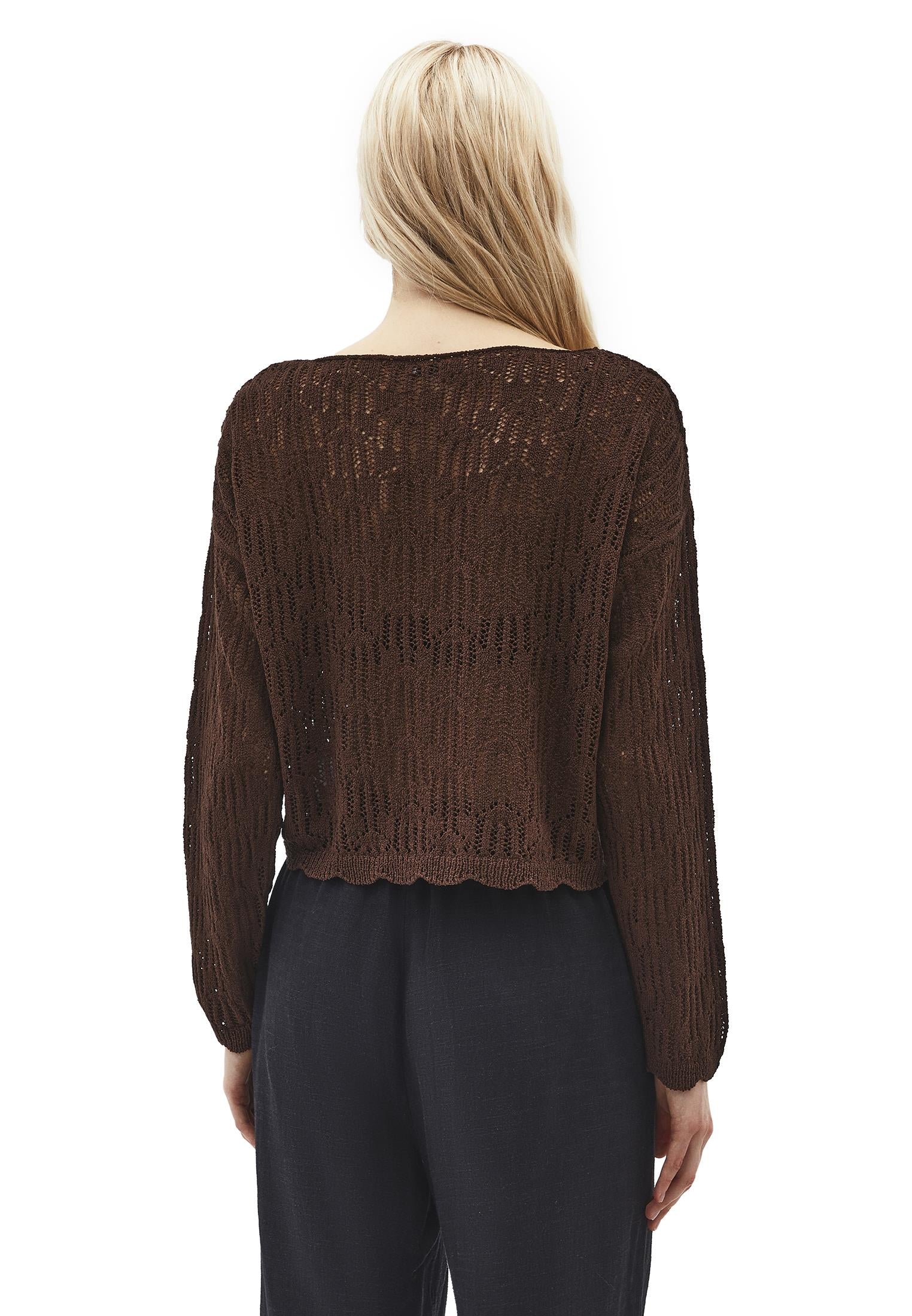 Openwork Boat Neck Sweater - CHICORY COFFEE