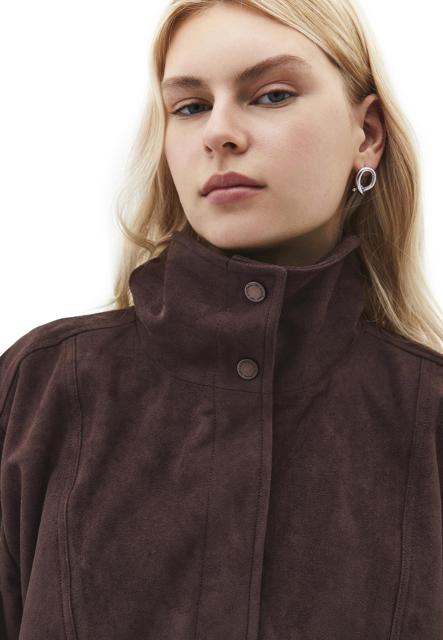 High Neck Pleated Oversize Jacket - CHICORY COFFEE
