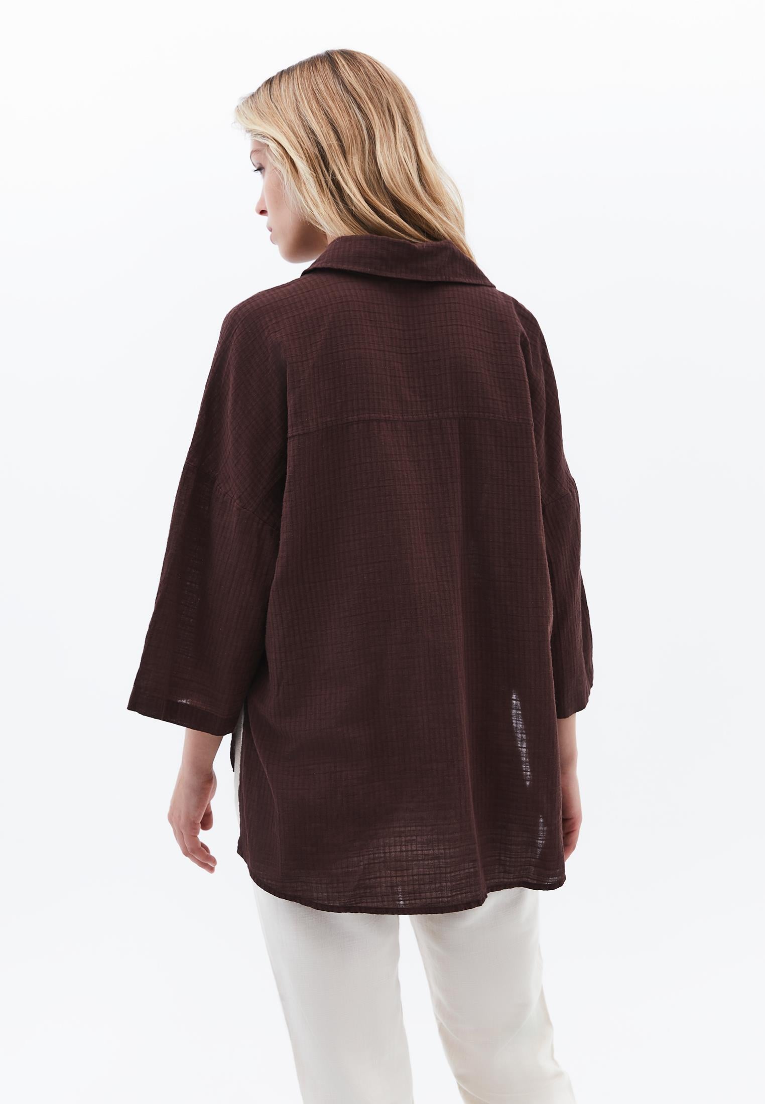 Oversized Shirt With Button Details - CHICORY COFFEE