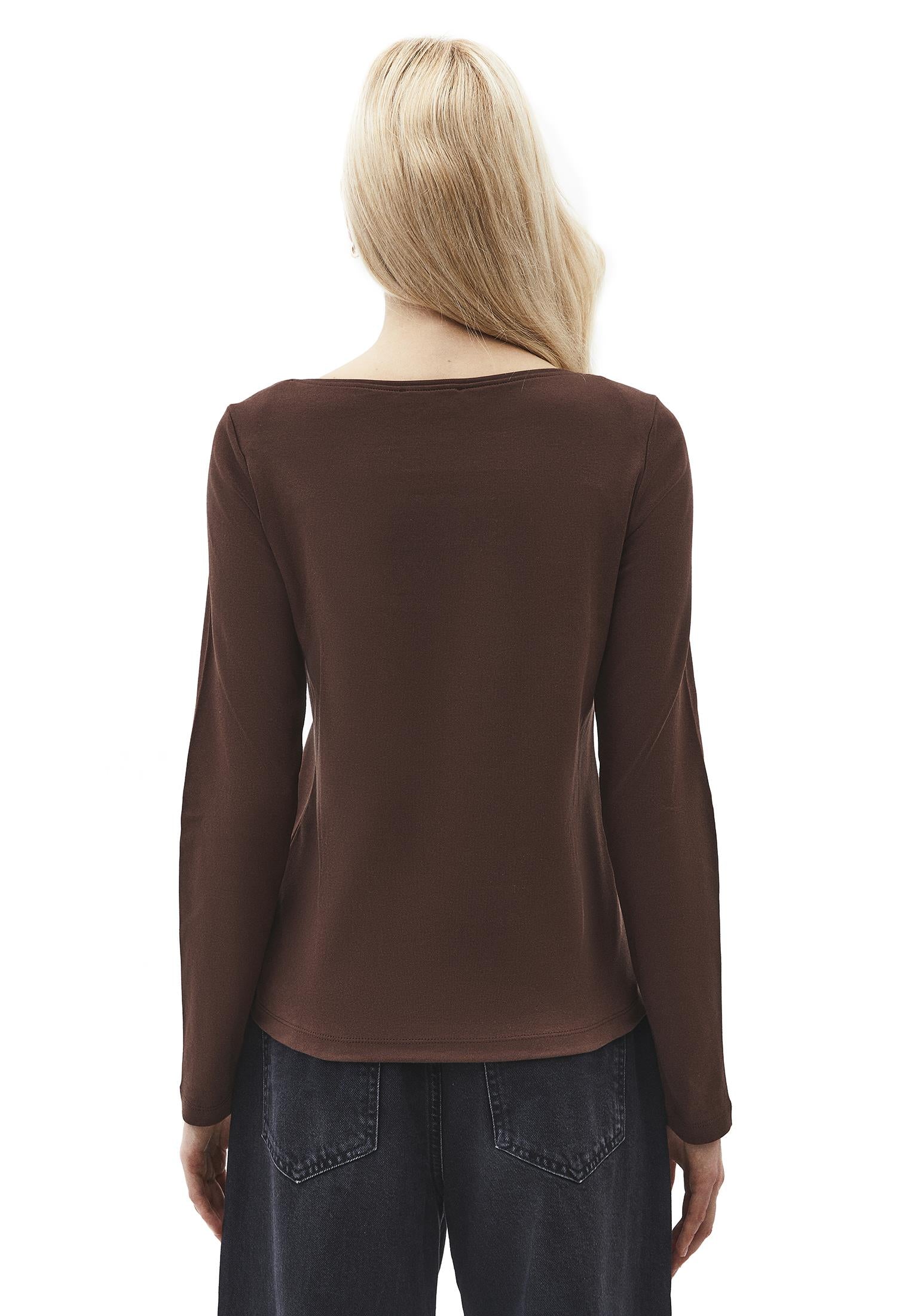 Boat Neck Long Sleeve T-Shirt - CHICORY COFFEE