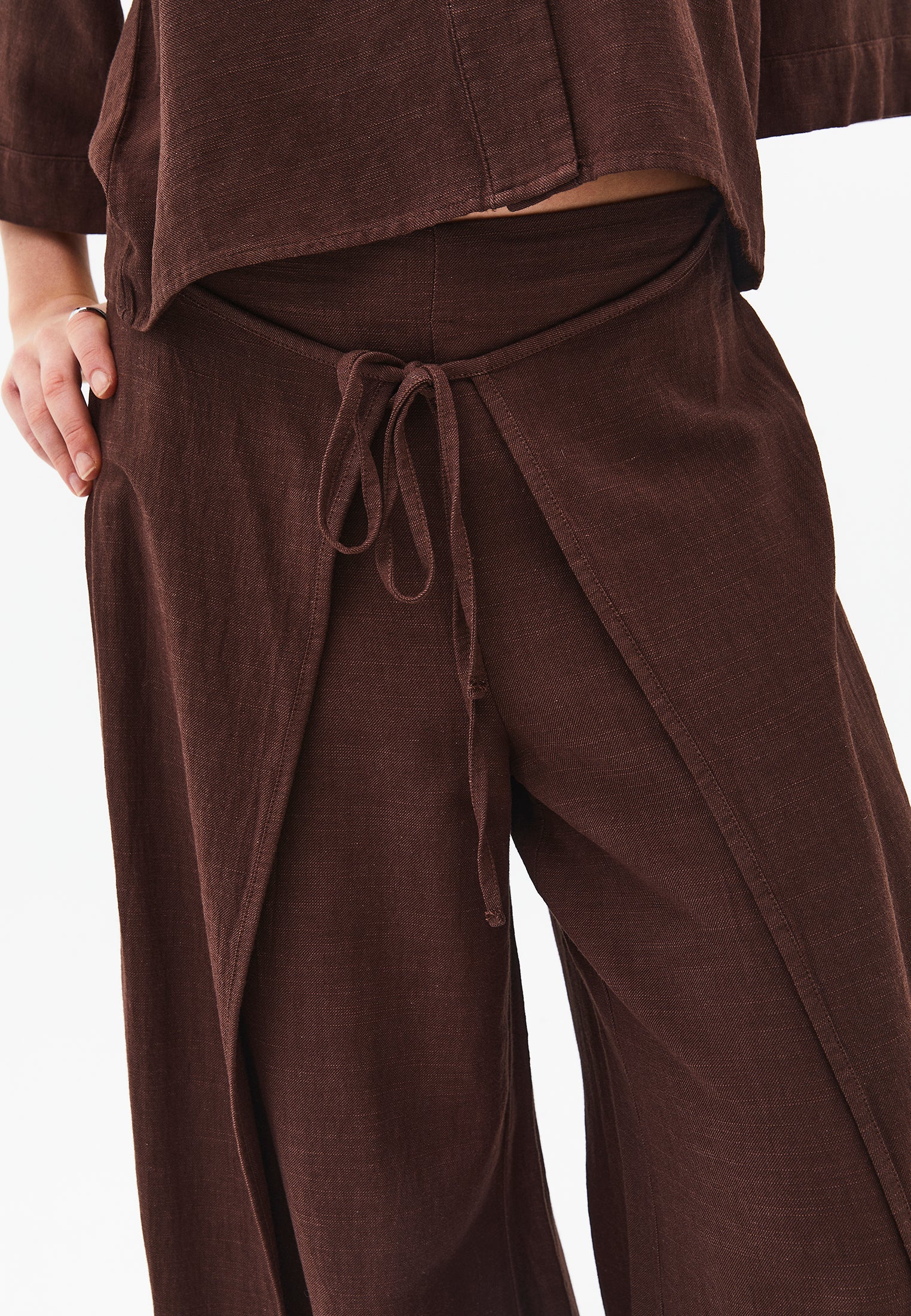 Elastic Wide Leg High Waist Pants - CHICORY COFFEE