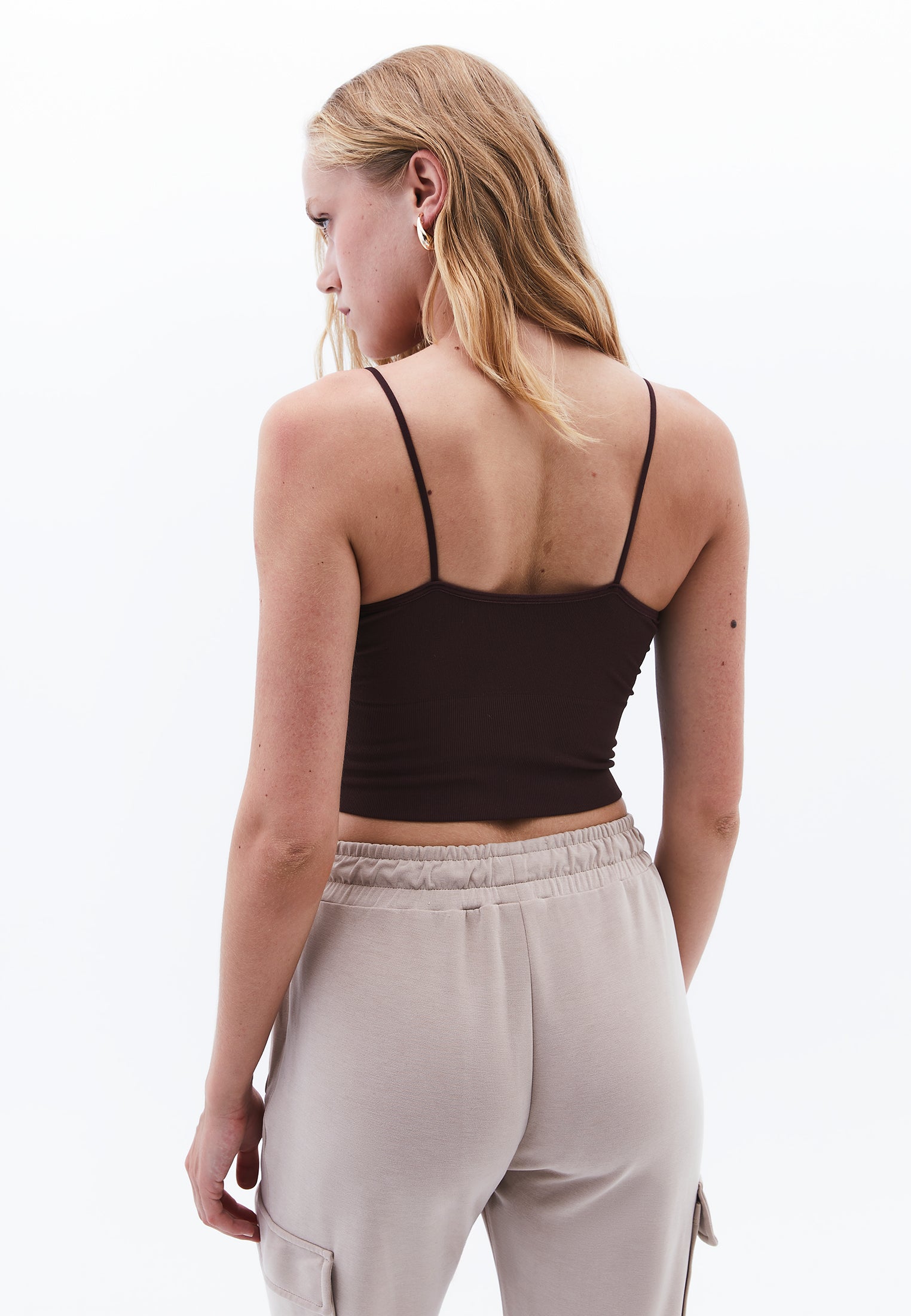 Seamless V Neck Tank Top - CHICORY COFFEE