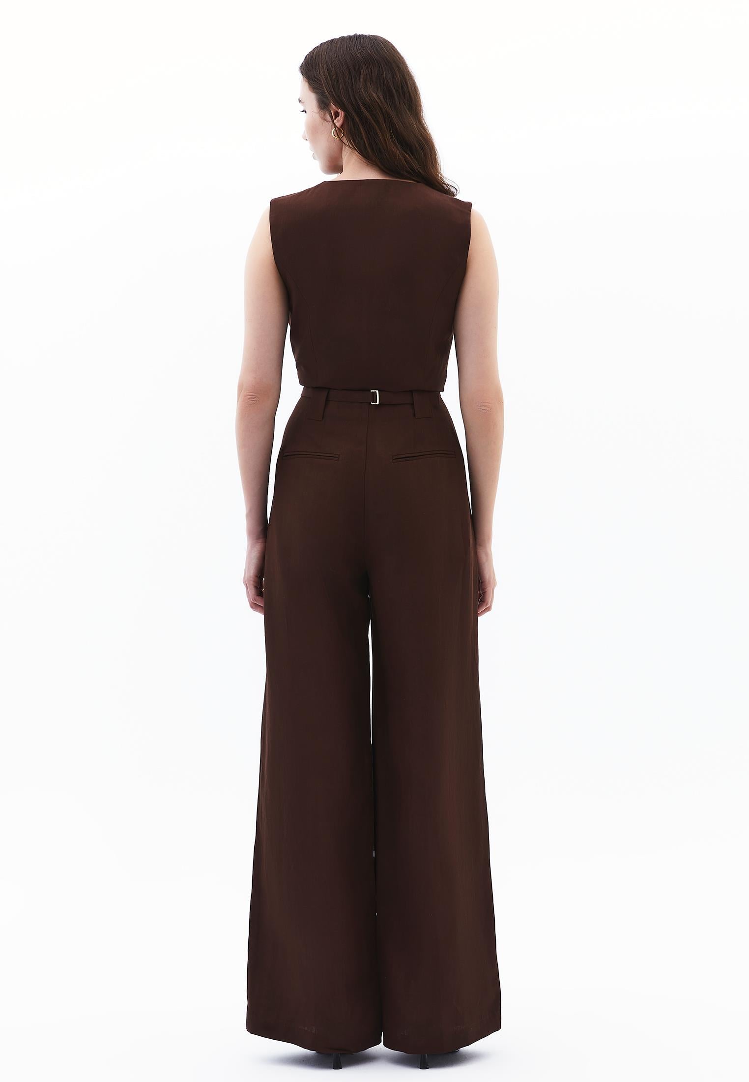 Autumn Buttoned Tencel Pants - CHICORY COFFEE