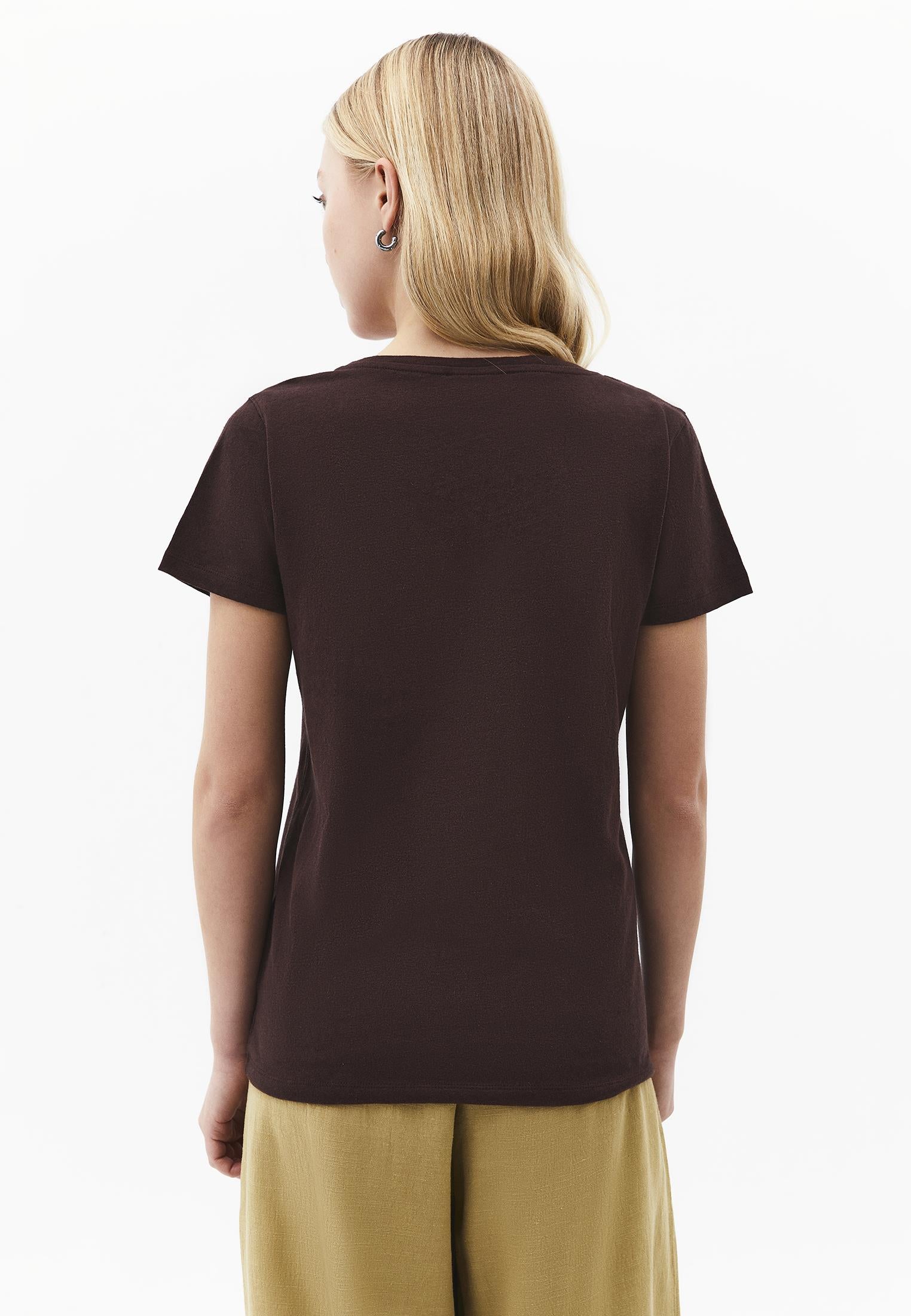 Loose Fit V Neck T-Shirt - CHICORY COFFEE