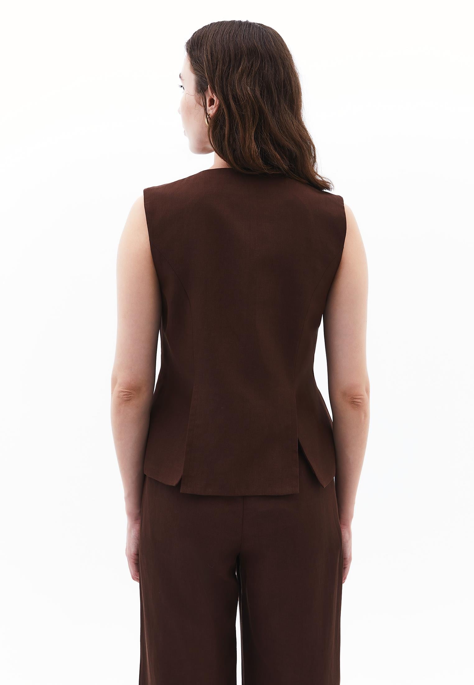 Sleeveless Vest With Button Details - CHICORY COFFEE