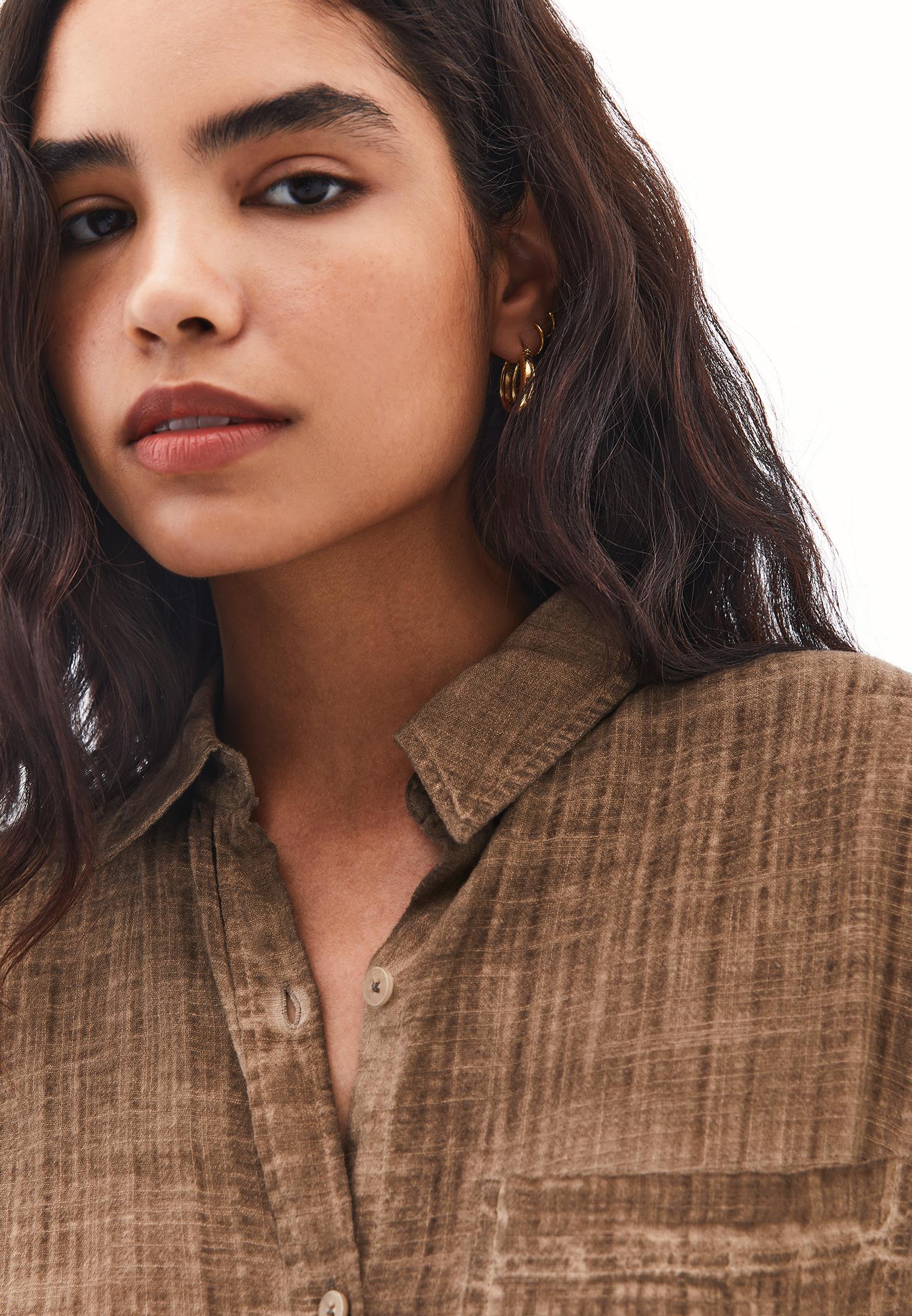 Button Detailed Oversize Shirt - CHICORY COFFEE