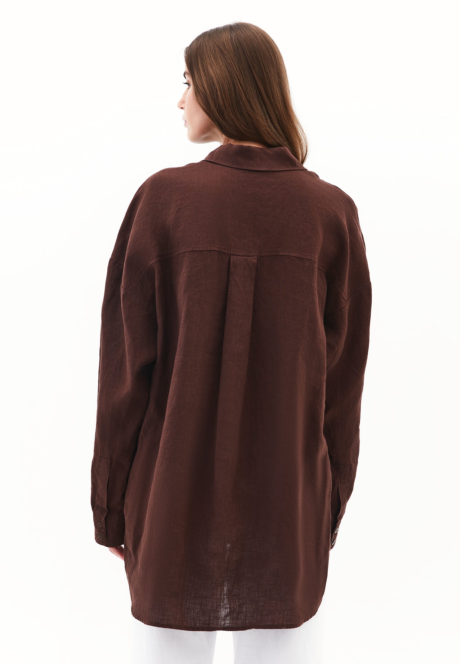 Linen Shirt With Large Fit And Buttons - CHICORY COFFEE