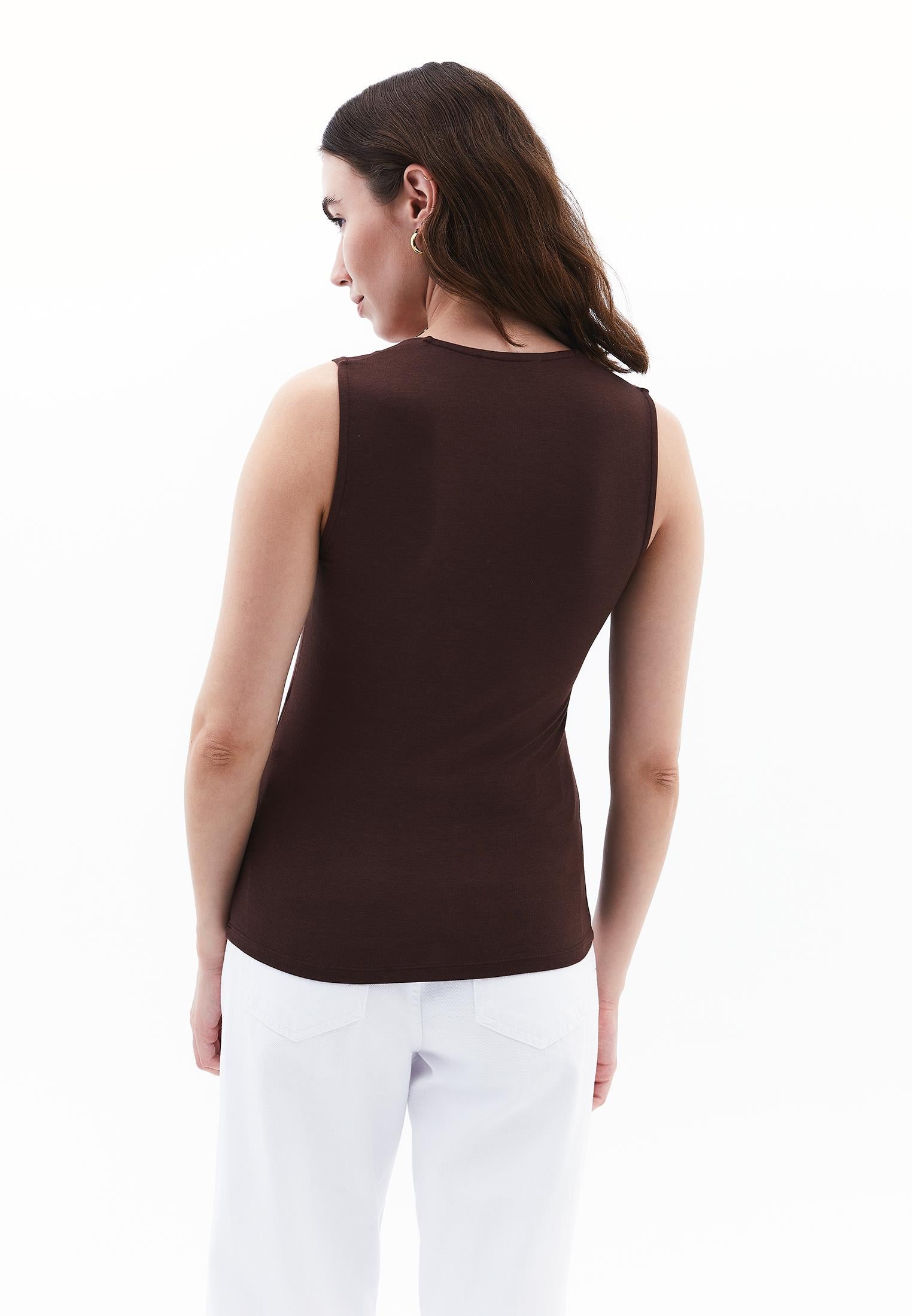 Square Neck Modal Tank Top - CHICORY COFFEE