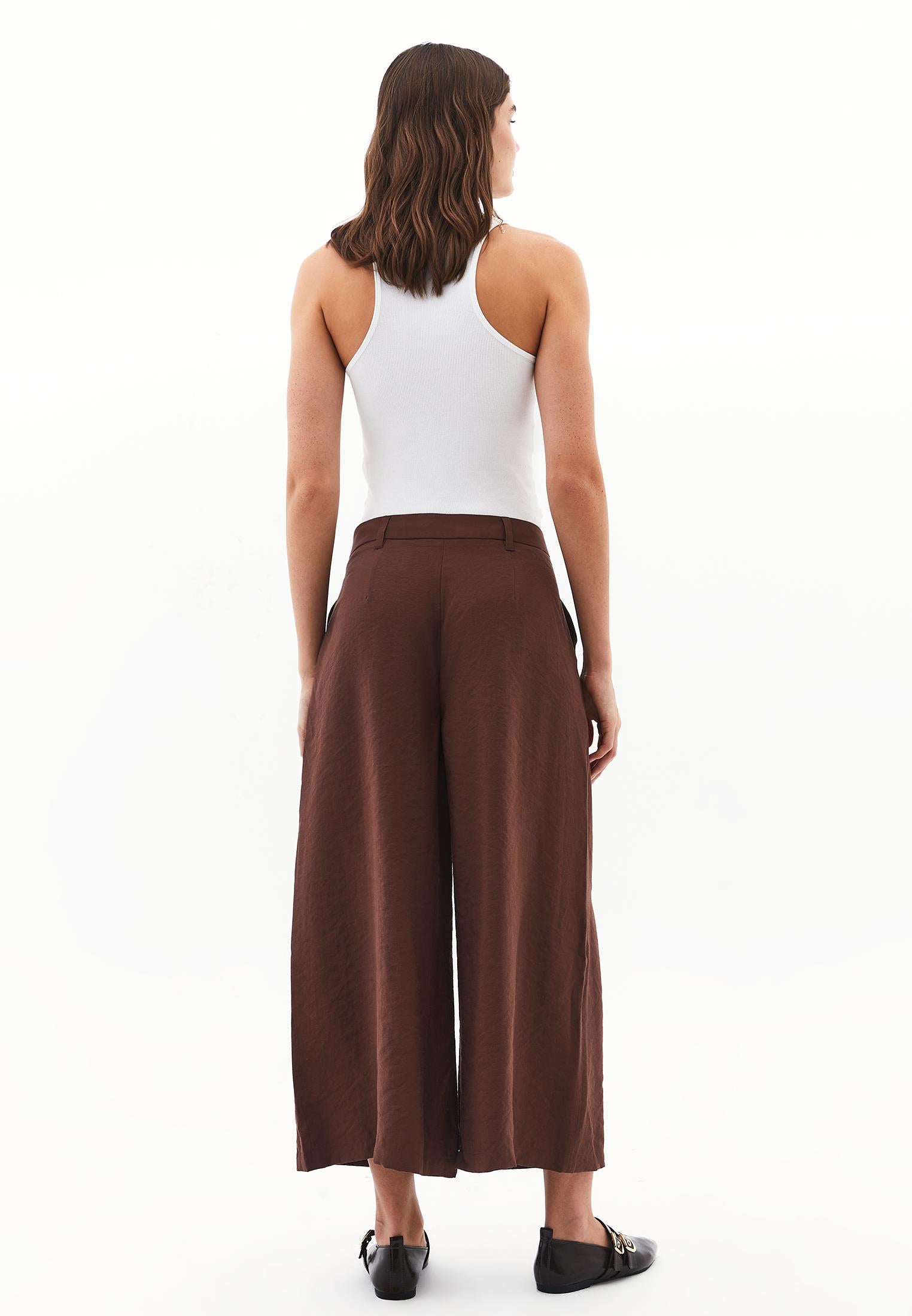 High Waist Wide Leg Pants - CHICORY COFFEE
