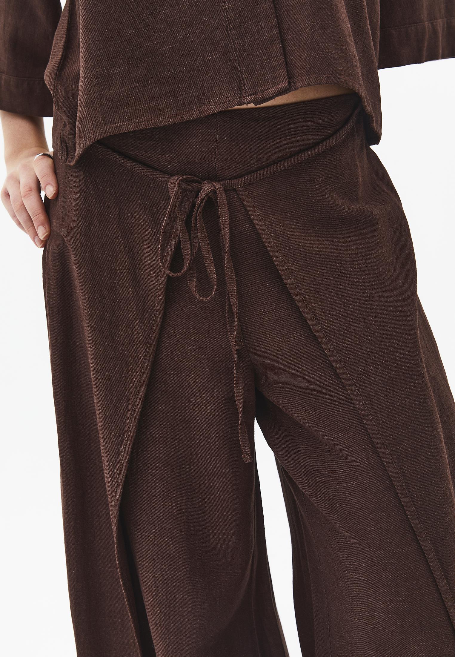 Tie Waist Wide Leg High Waist Pants - CHICORY COFFEE