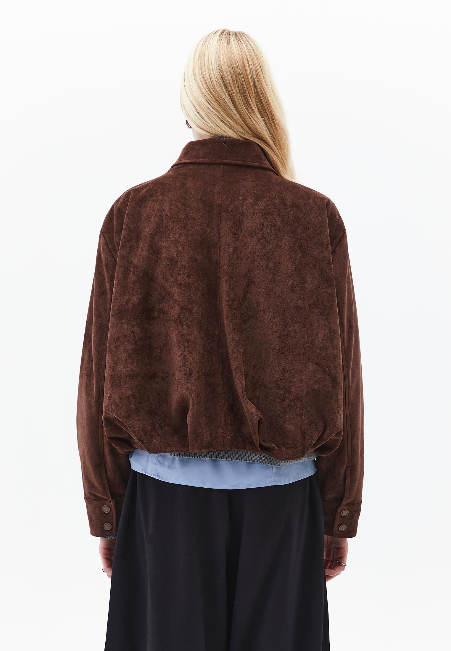 Oversized Jacket With Pleated Details - CHICORY COFFEE