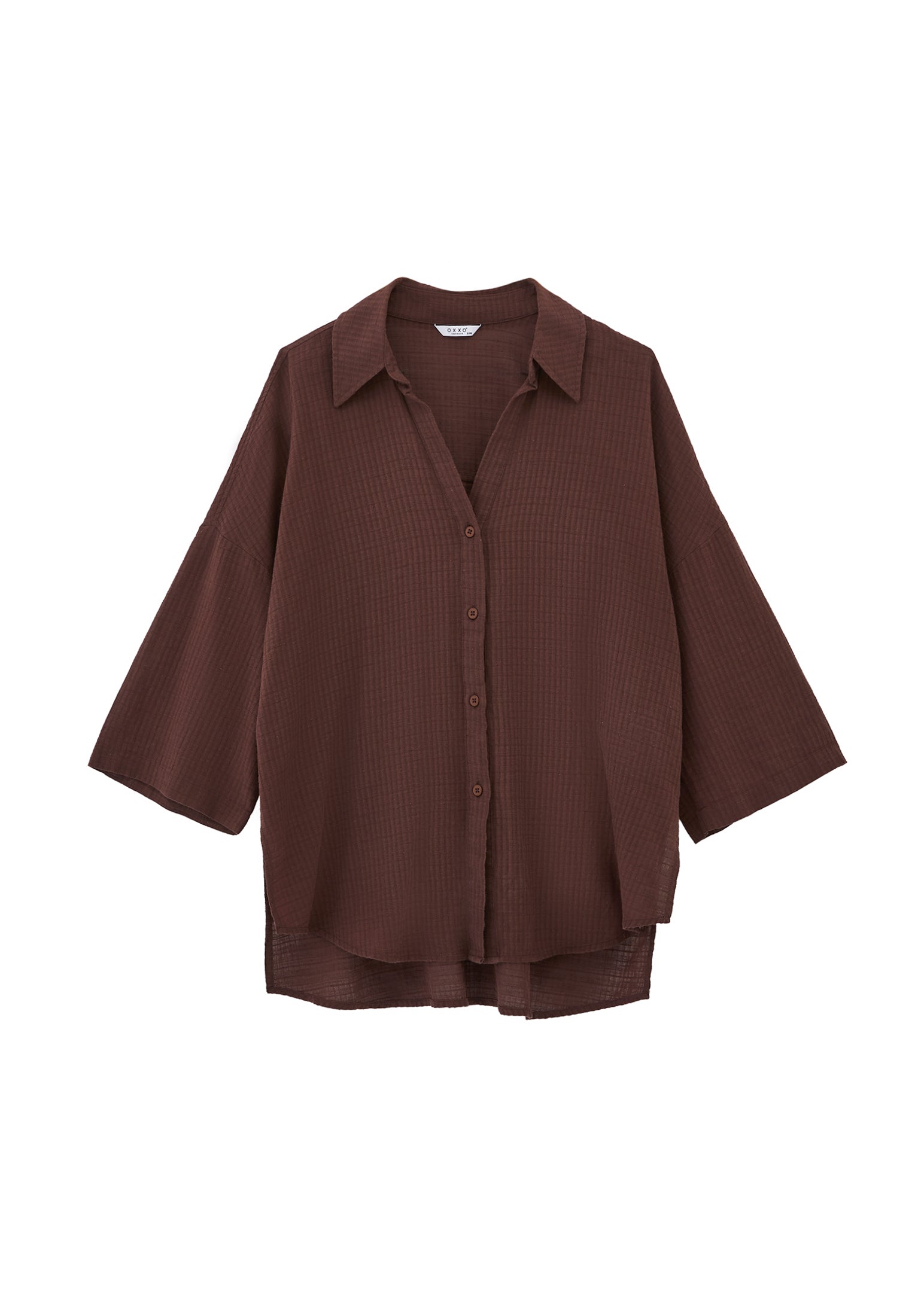 Oversized Shirt With Button Details - CHICORY COFFEE