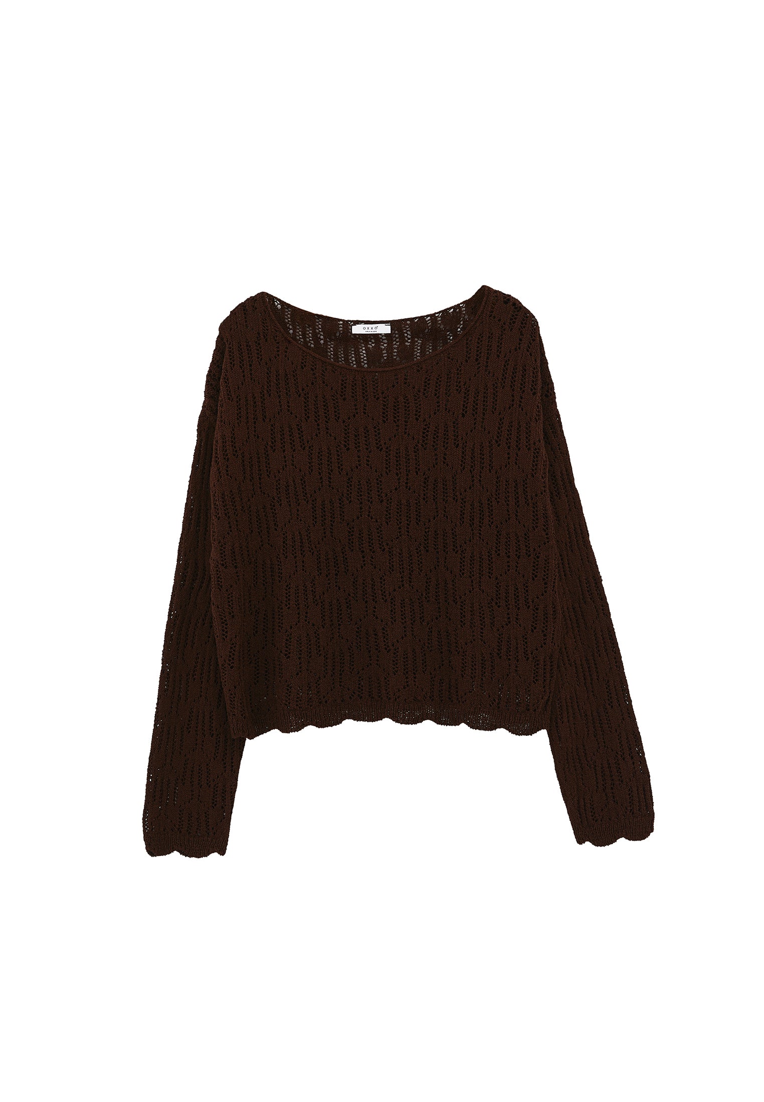 Openwork Boat Neck Sweater - CHICORY COFFEE