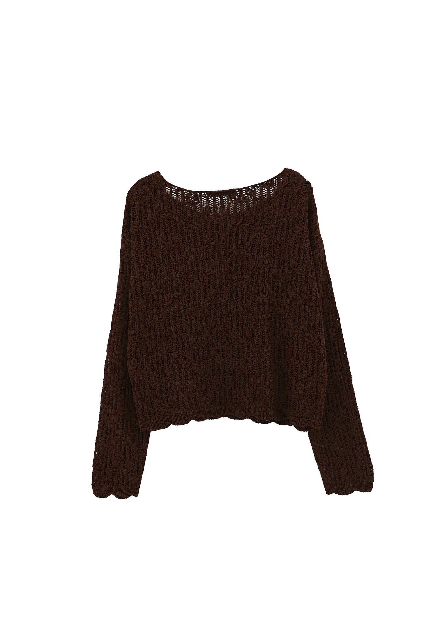 Openwork Boat Neck Sweater - CHICORY COFFEE