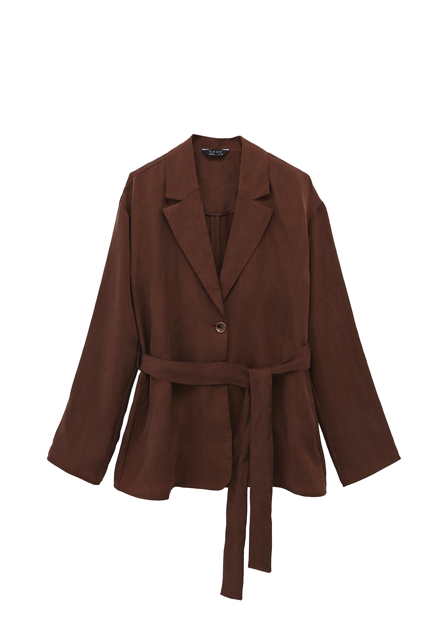 Belted Blazer Jacket - CHICORY COFFEE