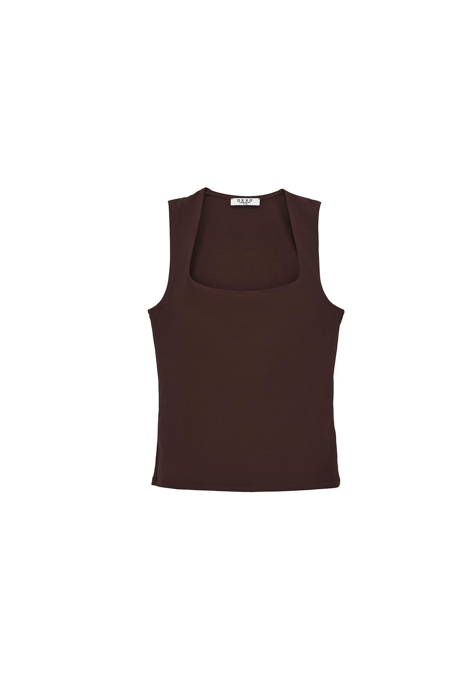 Square Neck Modal Tank Top - CHICORY COFFEE