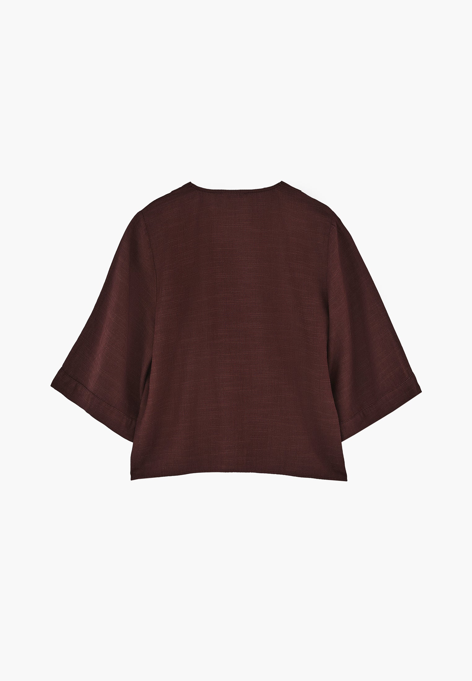 Button Detailed Half Sleeve V Neck Blouse - CHICORY COFFEE