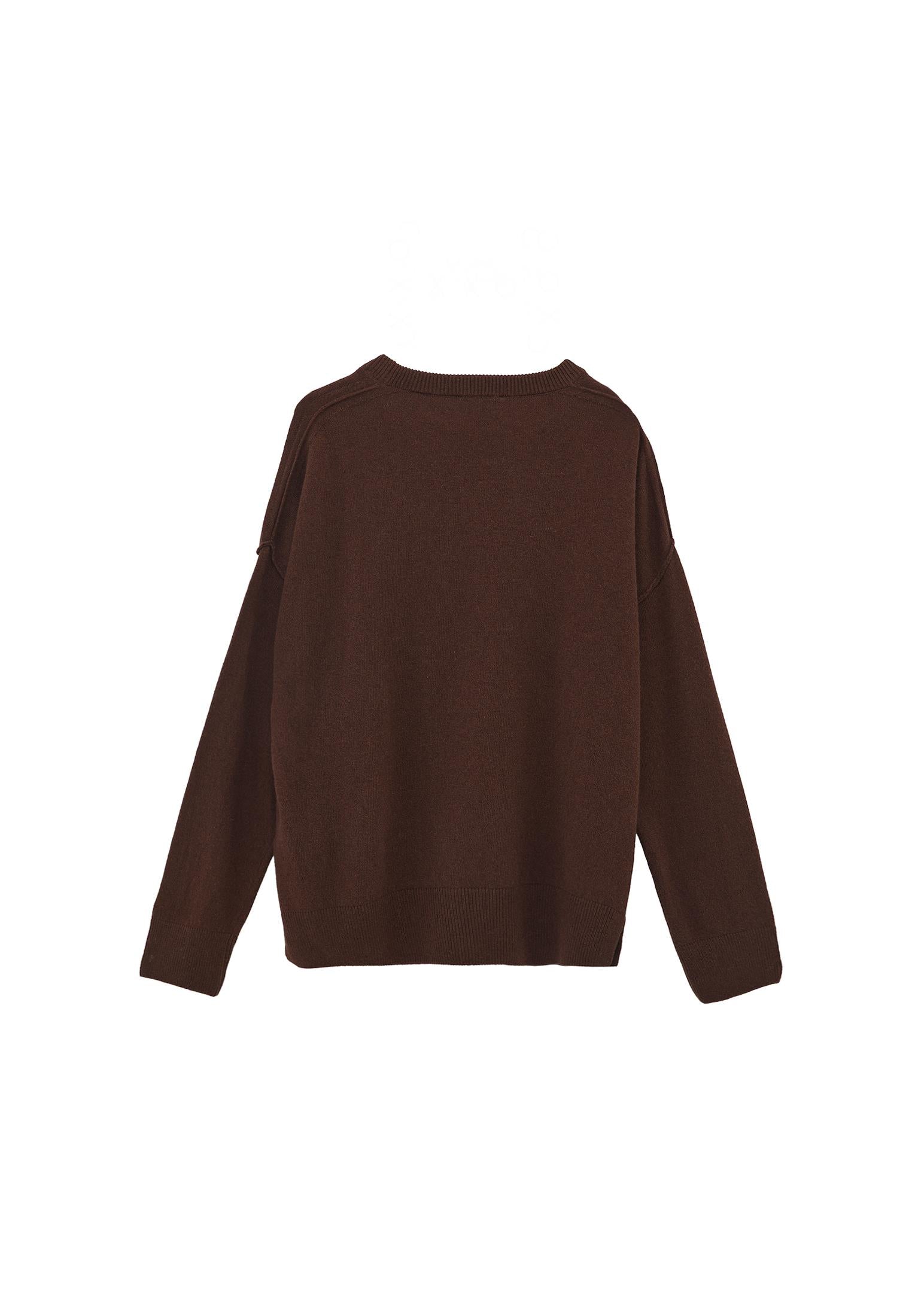 Long Sleeve Crew Neck Women's Knit Sweater - CHICORY COFFEE