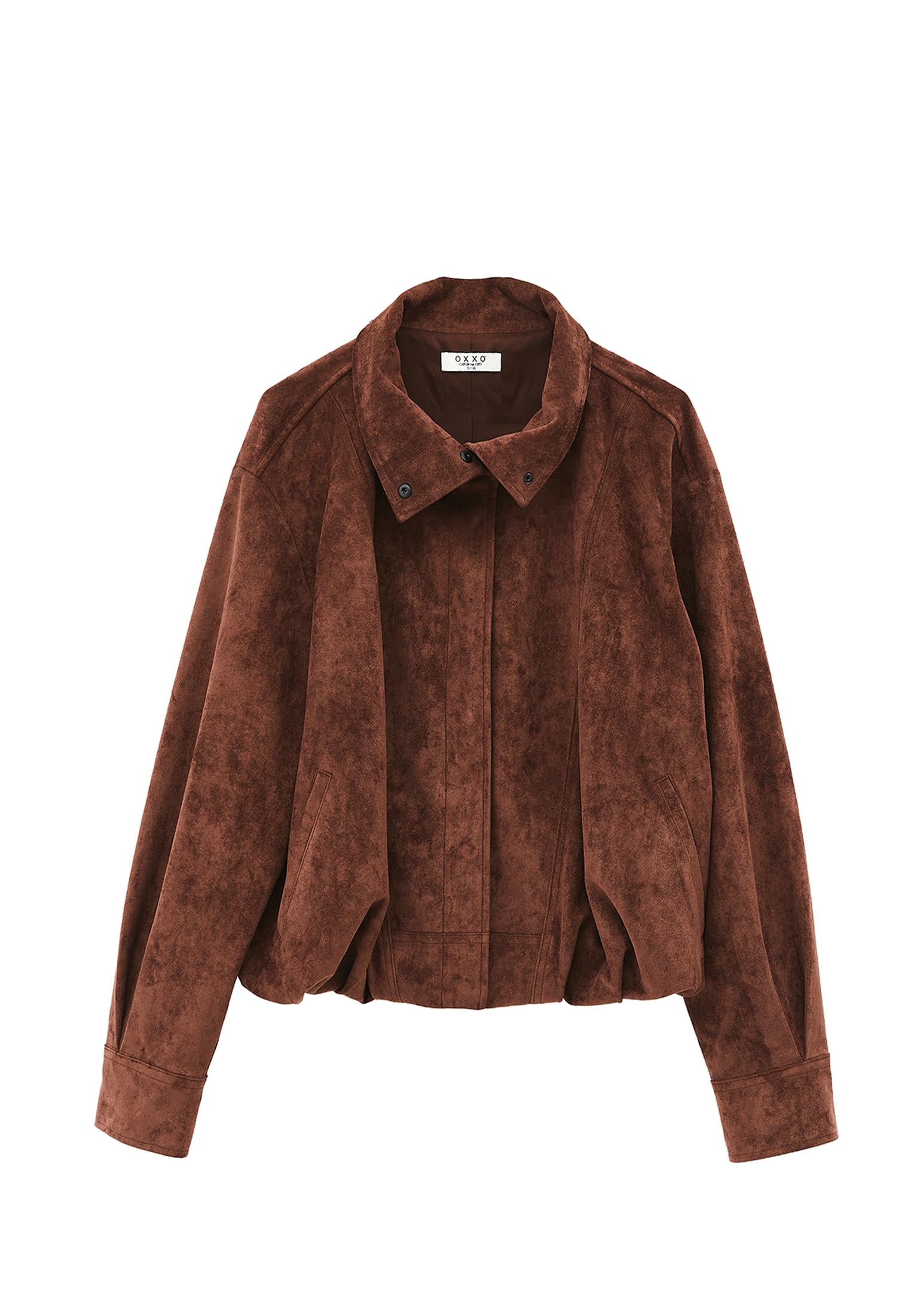 Oversized Jacket With Pleated Details - CHICORY COFFEE