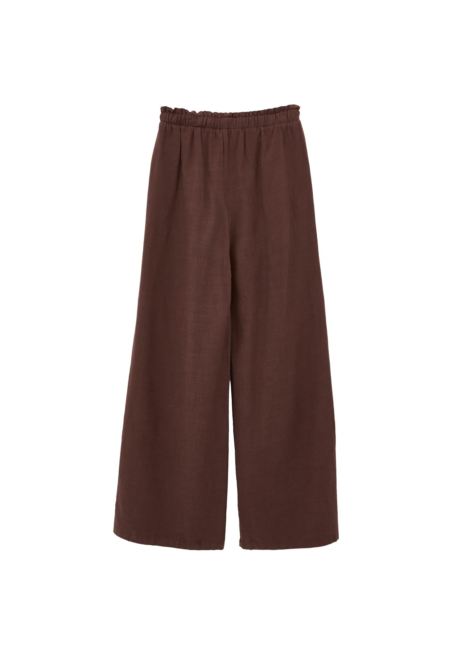 High Waist Wide Leg Linen Pants - CHICORY COFFEE