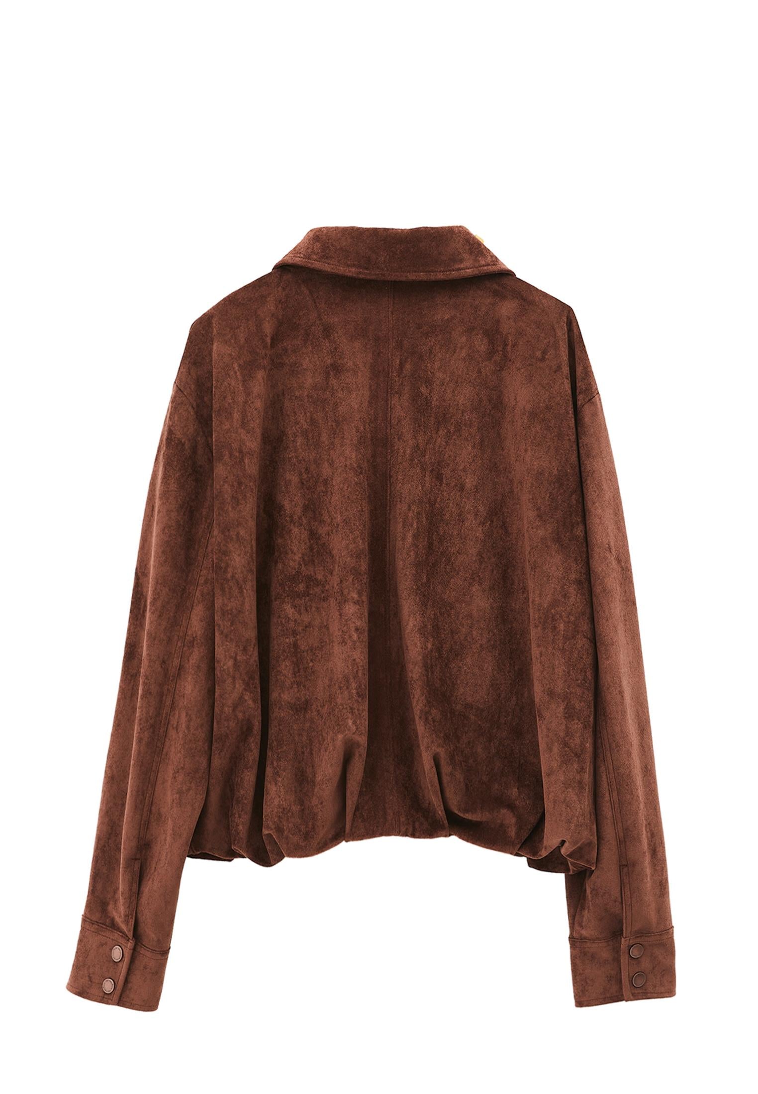 Oversized Jacket With Pleated Details - CHICORY COFFEE
