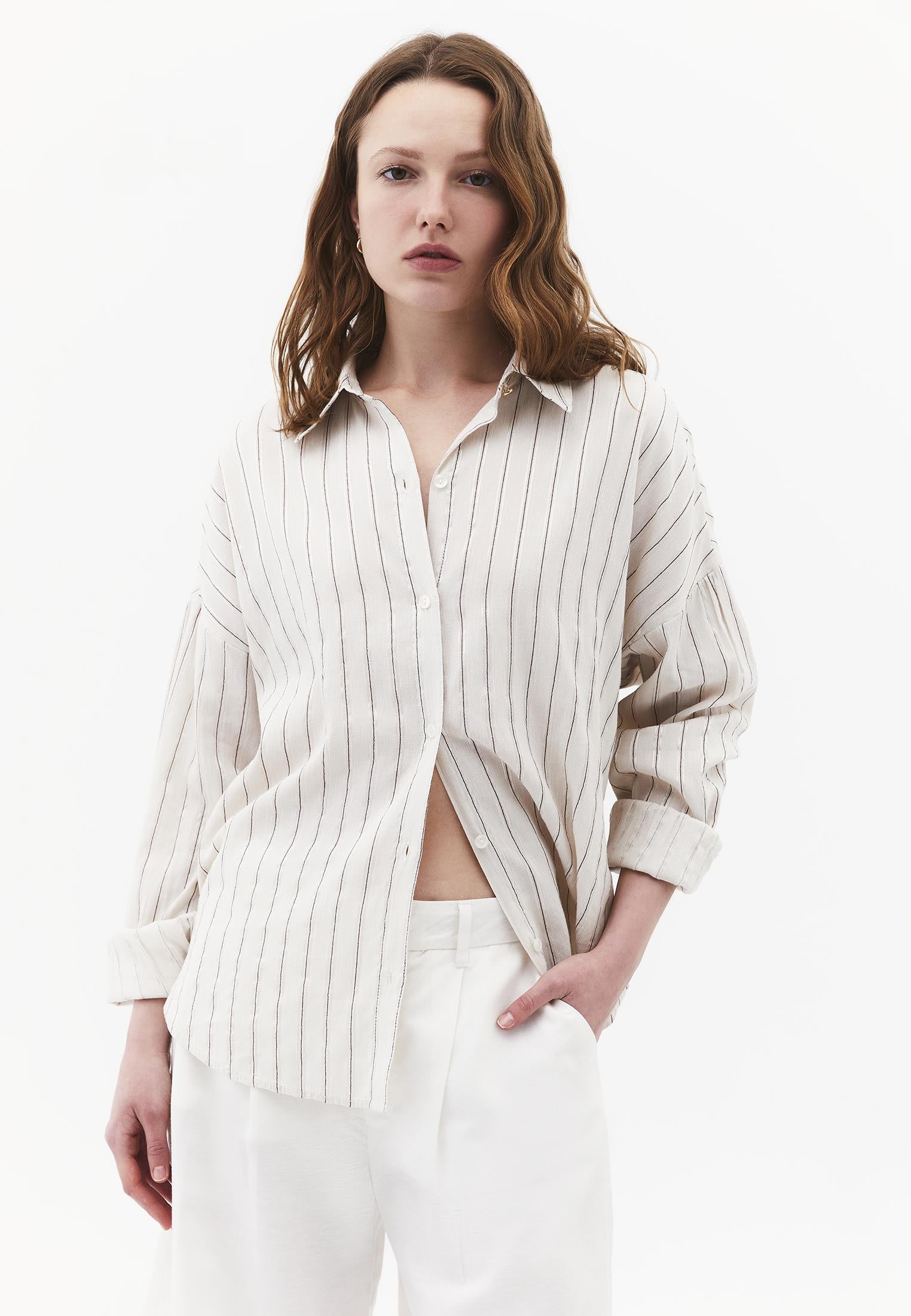 Striped Button Detailed Oversize Shirt - CHICORY STRIPE