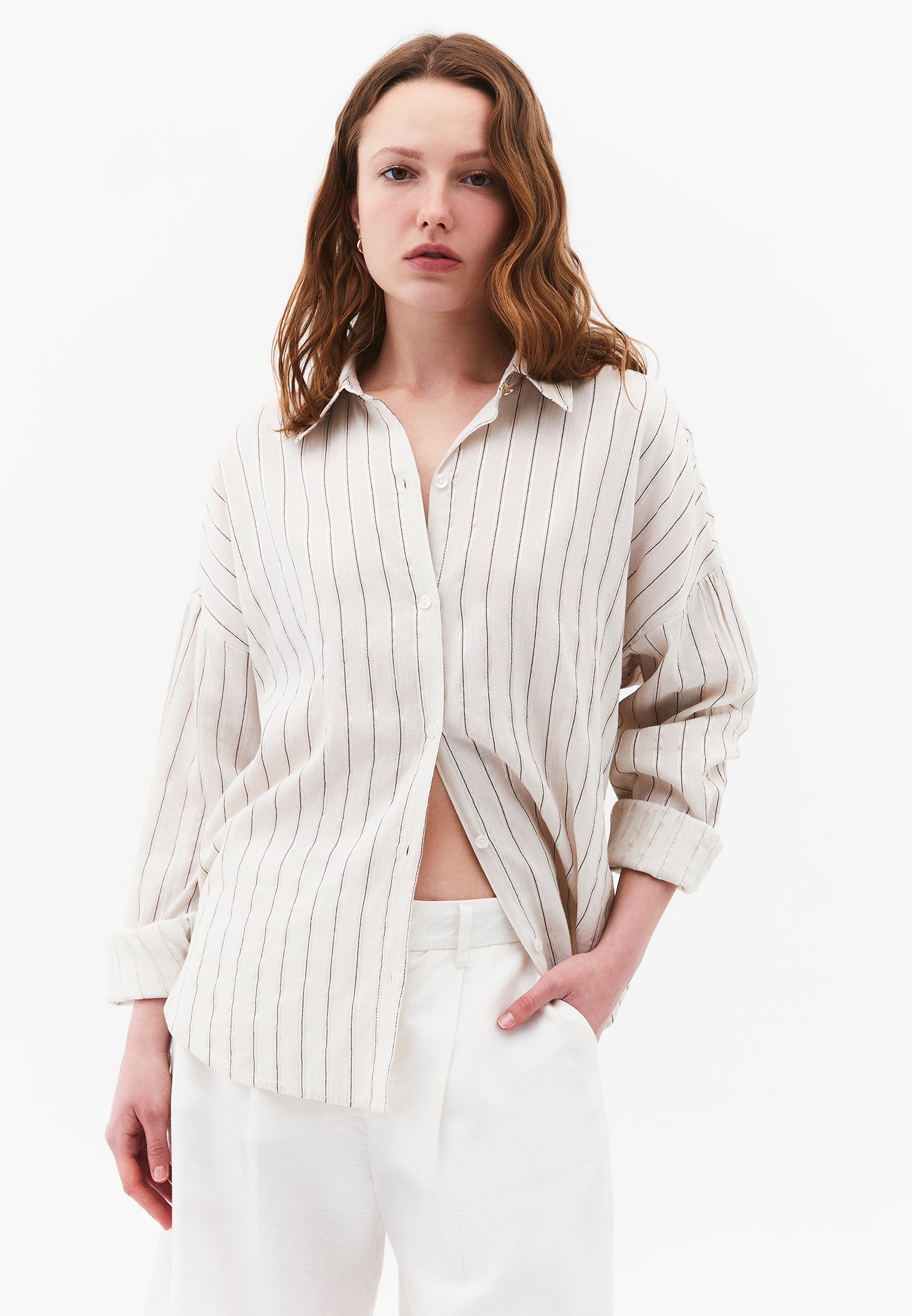 Striped Button Detailed Oversize Shirt - CHICORY STRIPE