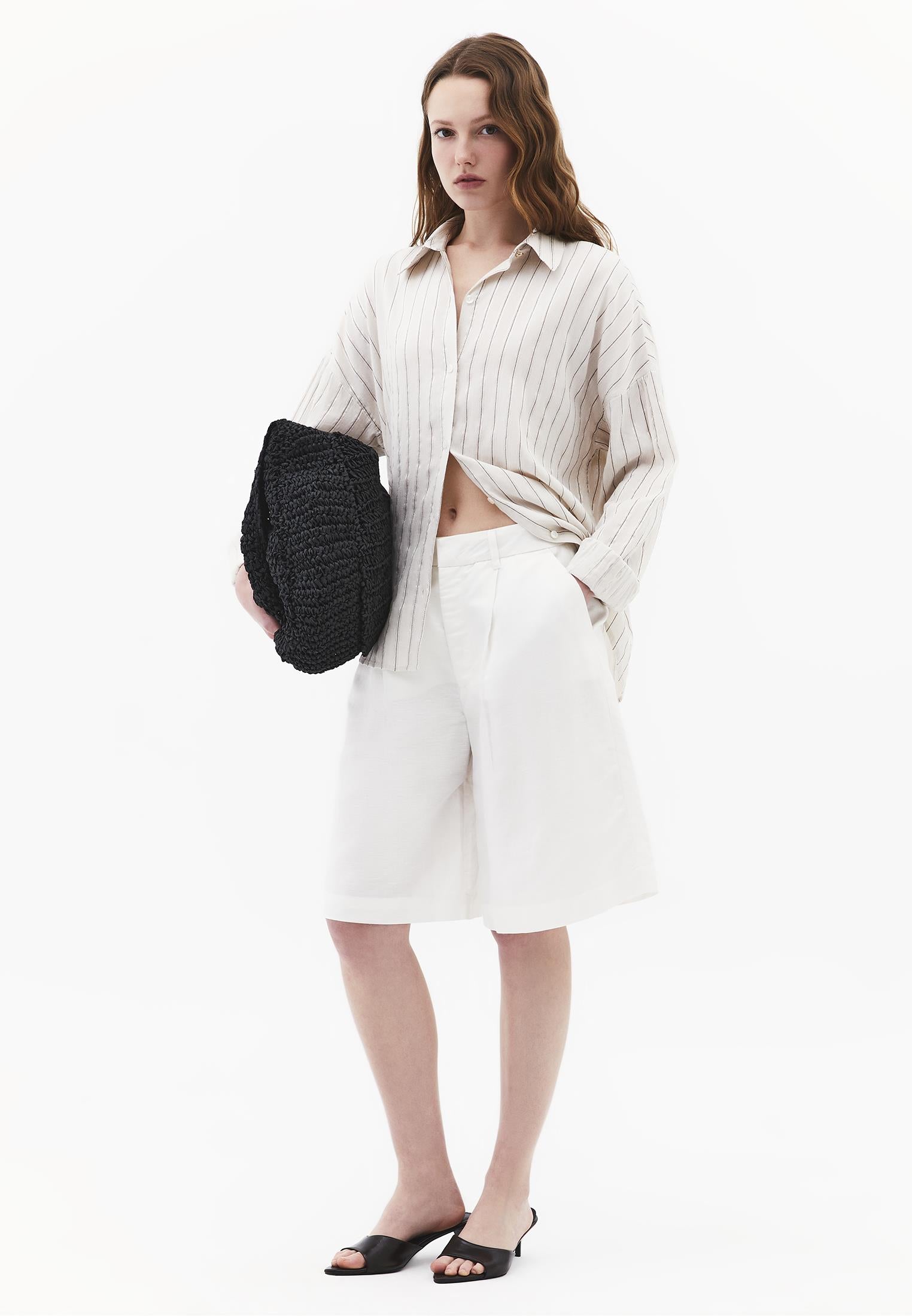Striped Button Detailed Oversize Shirt - CHICORY STRIPE