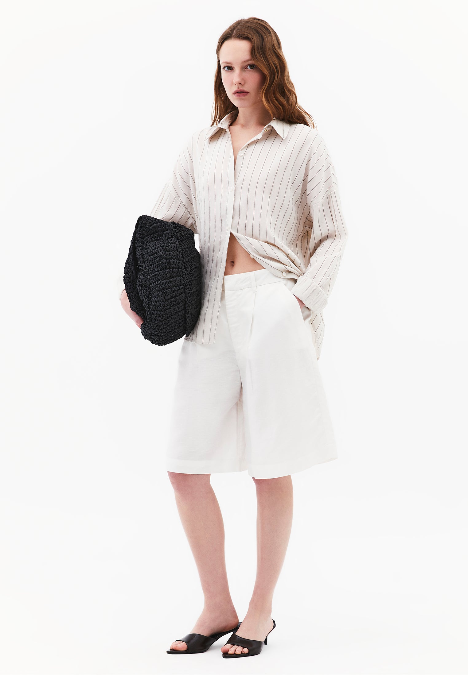 Striped Button Detailed Oversize Shirt - CHICORY STRIPE