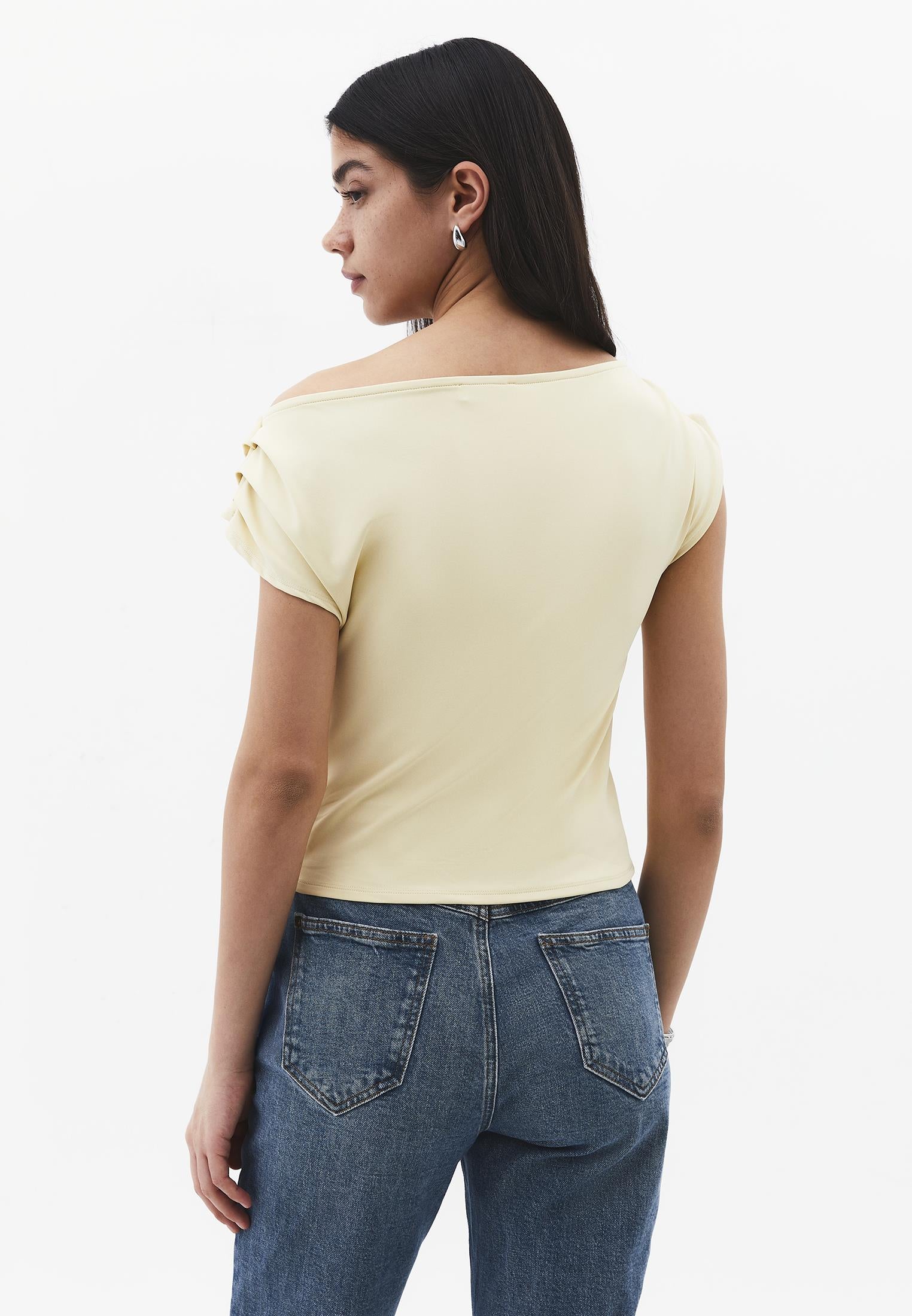 Boat Neck Short Sleeve Blouse - CHINO GREEN