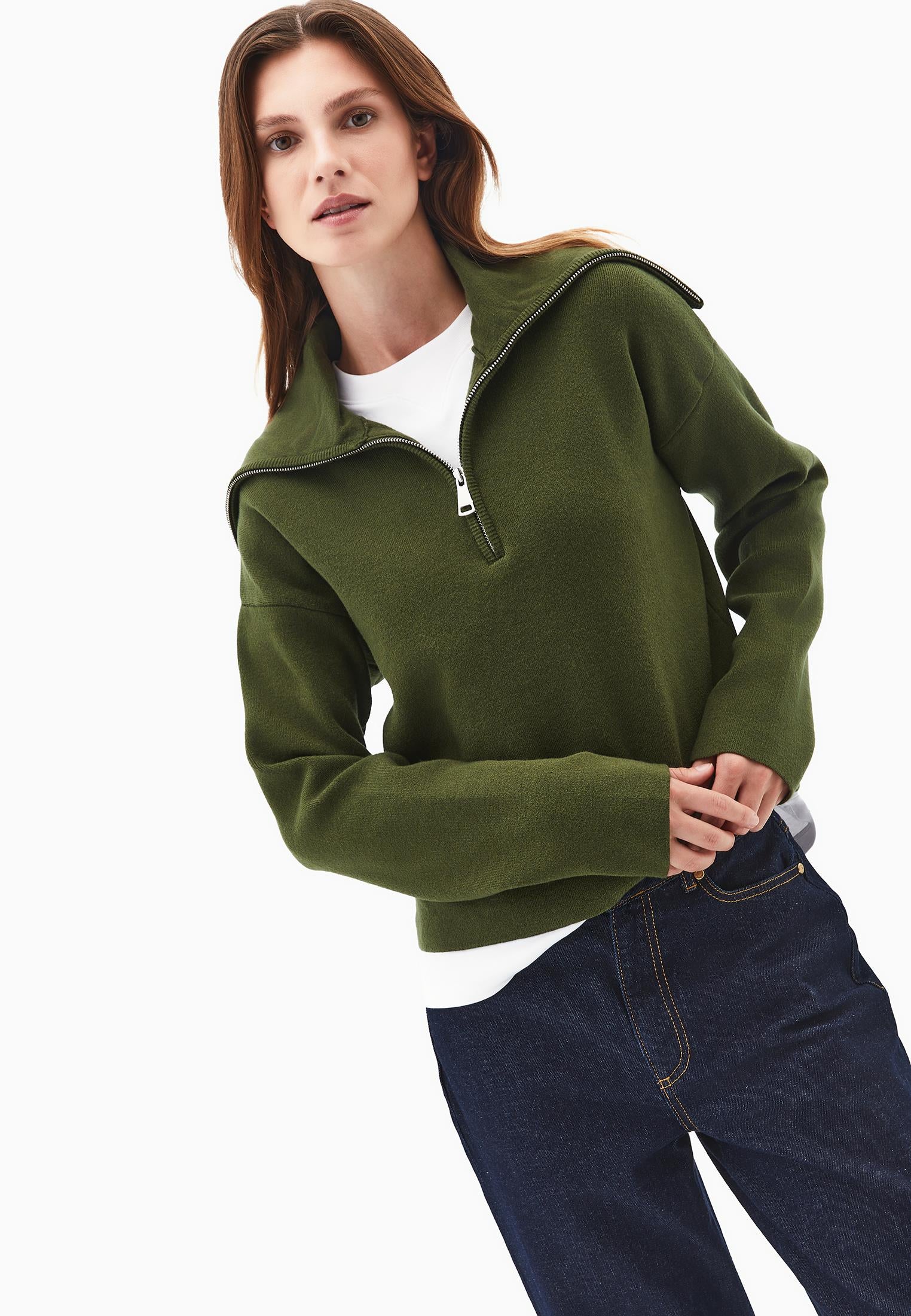 Polo Neck Viscose Sweater - CHIVE