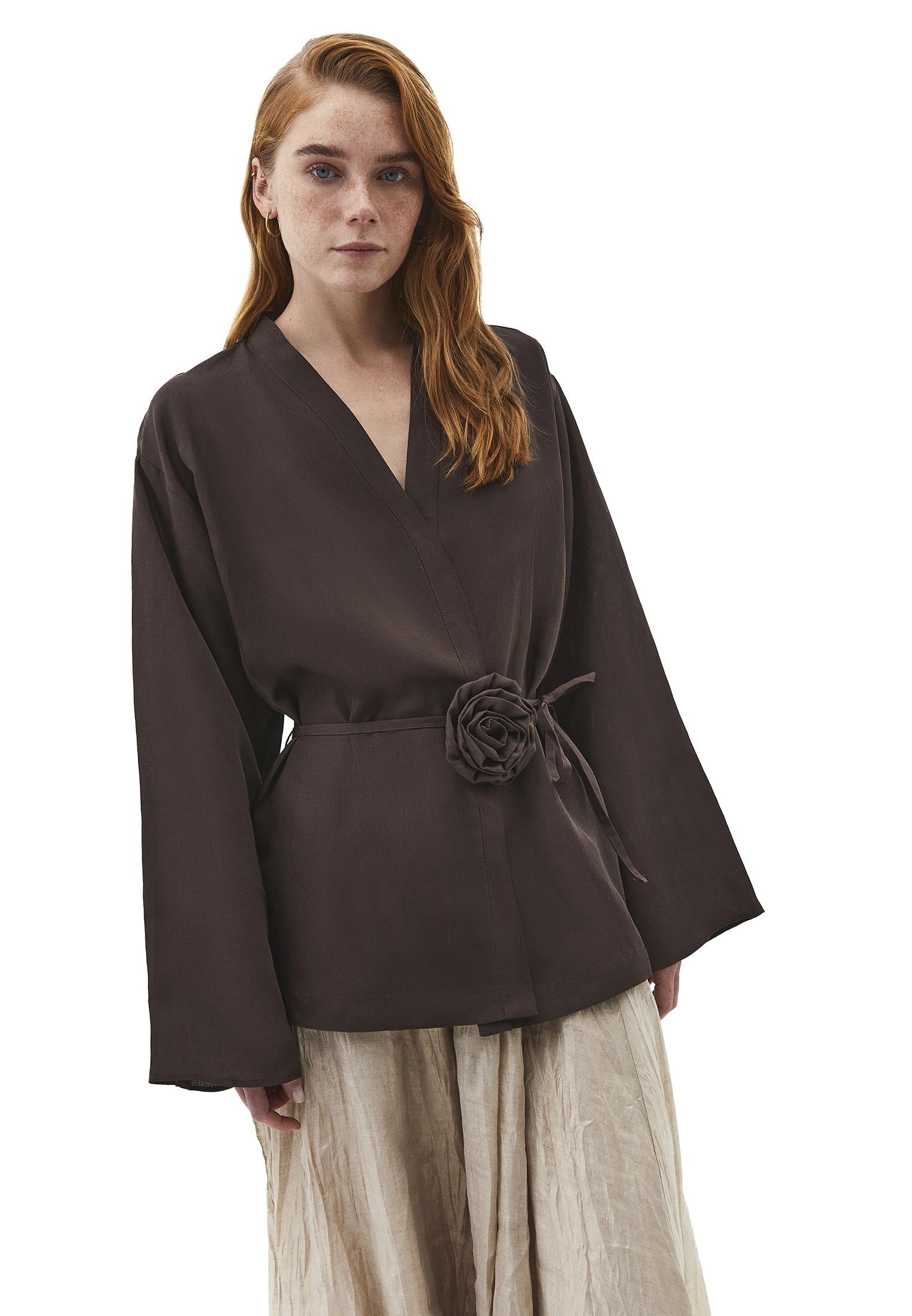 Oversize Belted Jacket - CHOCOLATE BROWN