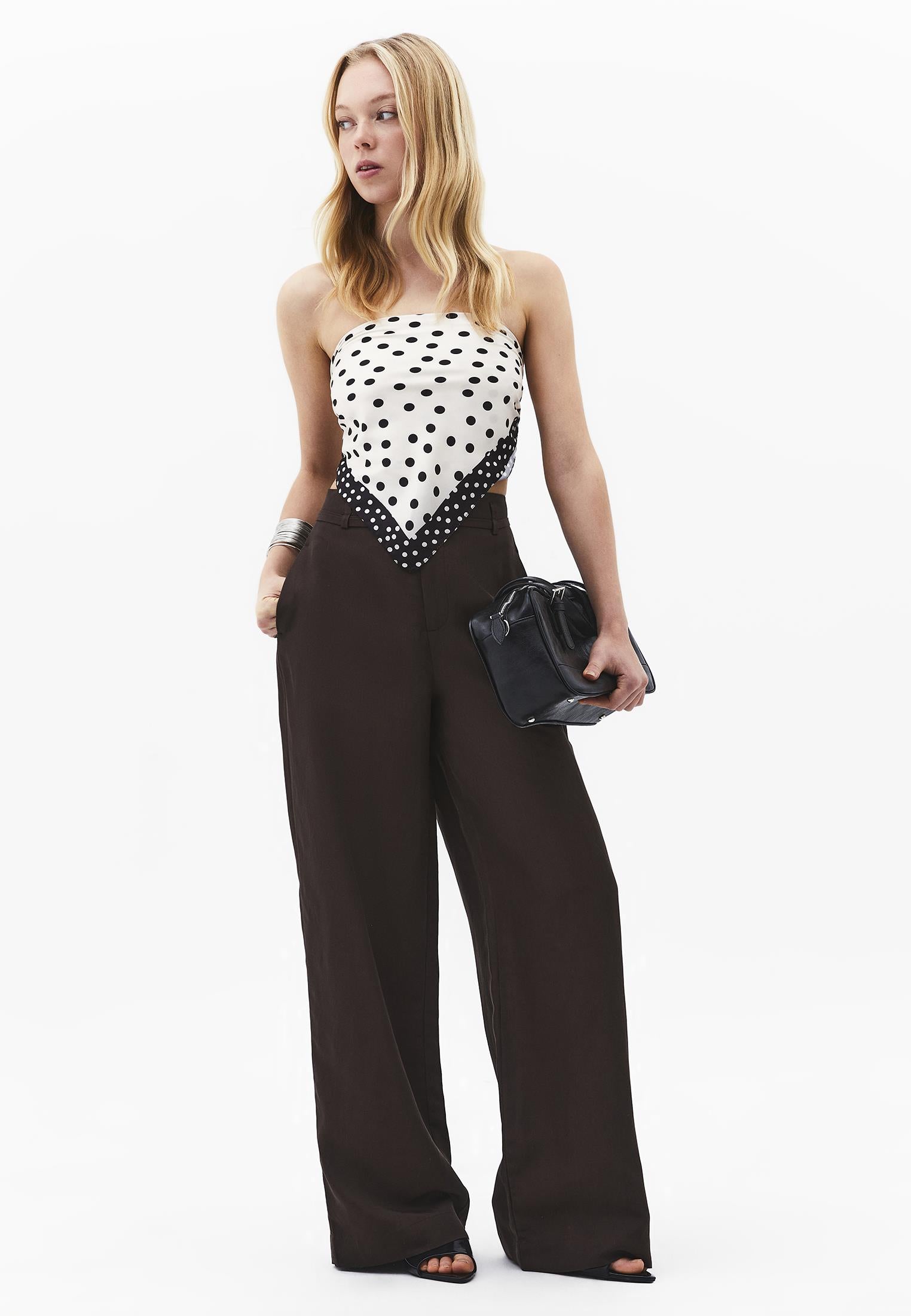 High Waist Belted Straight Leg Trousers - CHOCOLATE BROWN