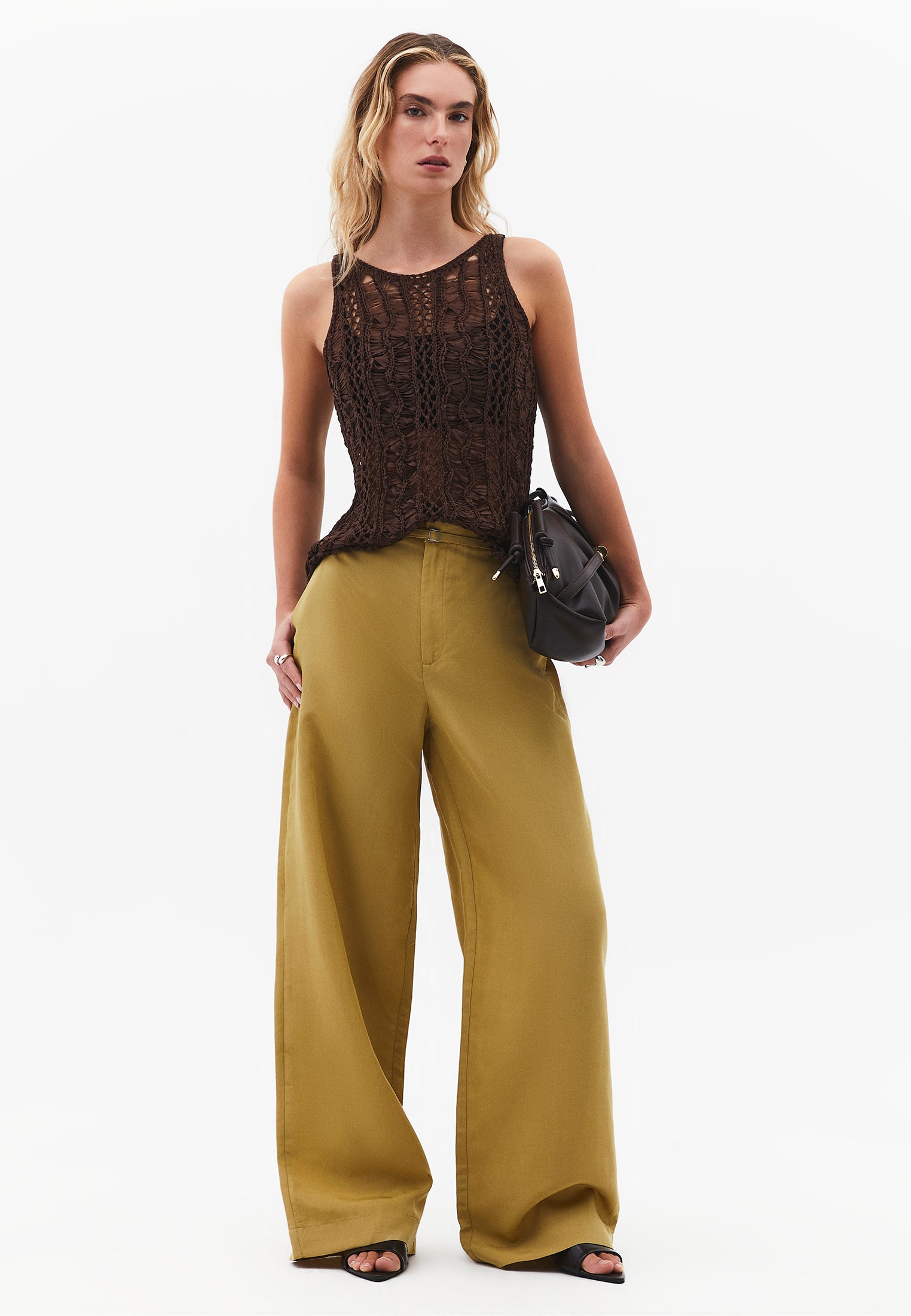 Sleeveless Ajour Tank Top - CHOCOLATE BROWN